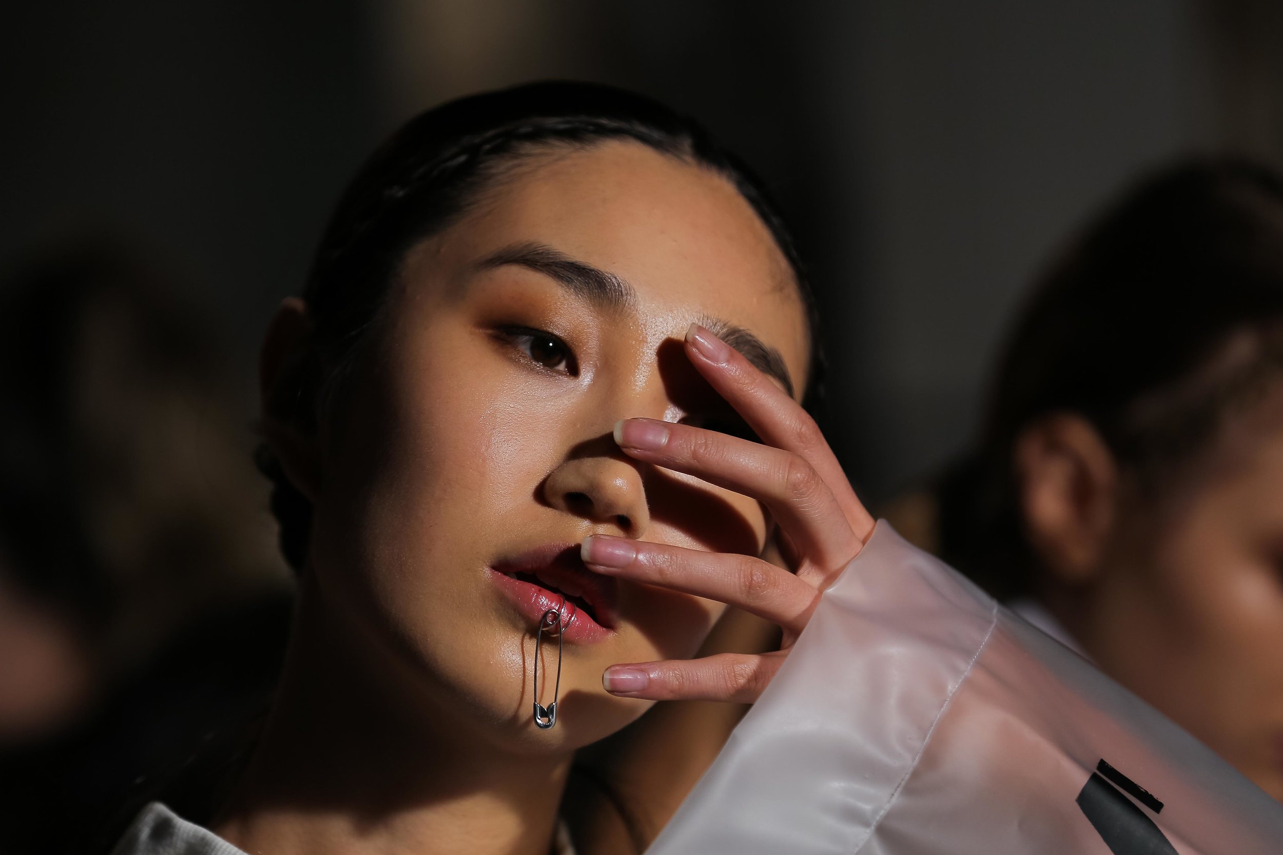  A model in the ANX show poses for a picture back stage at Fashion Week Australia in Sydney, Australia. 