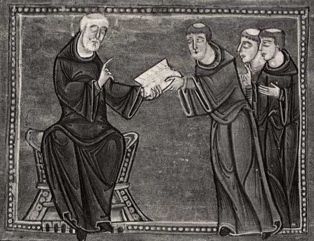 St. Benedict delivering his rule to the monks of his order, Monastery of St. Gilles, Nimes , France, 1129