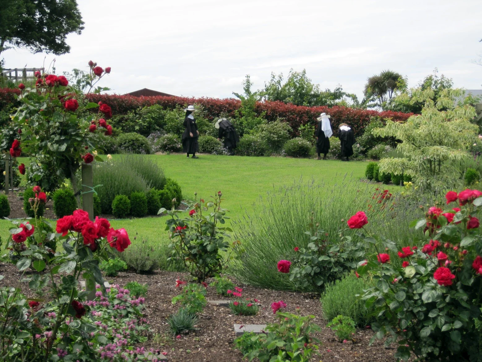 Each rose bed represents a mystery of the Rosary