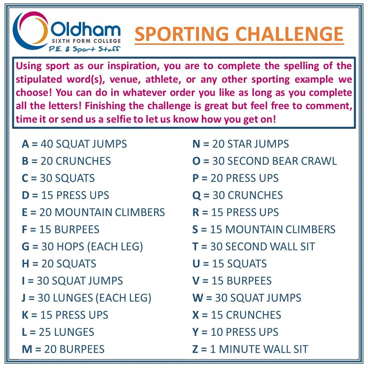 Oldham Sixth Form College Sporting Challenge Dream Big Sports Oldham Sixth Form College Sporting Challenge Dream Big Sports