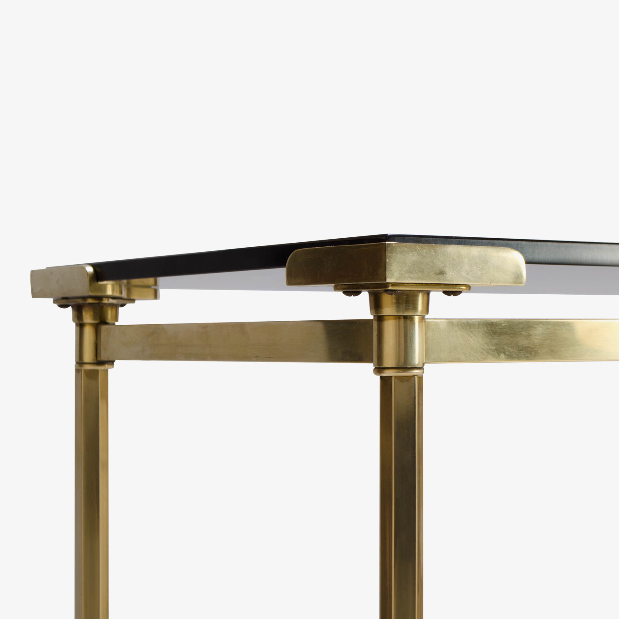 French Brass Console with Floating Smoked Glass