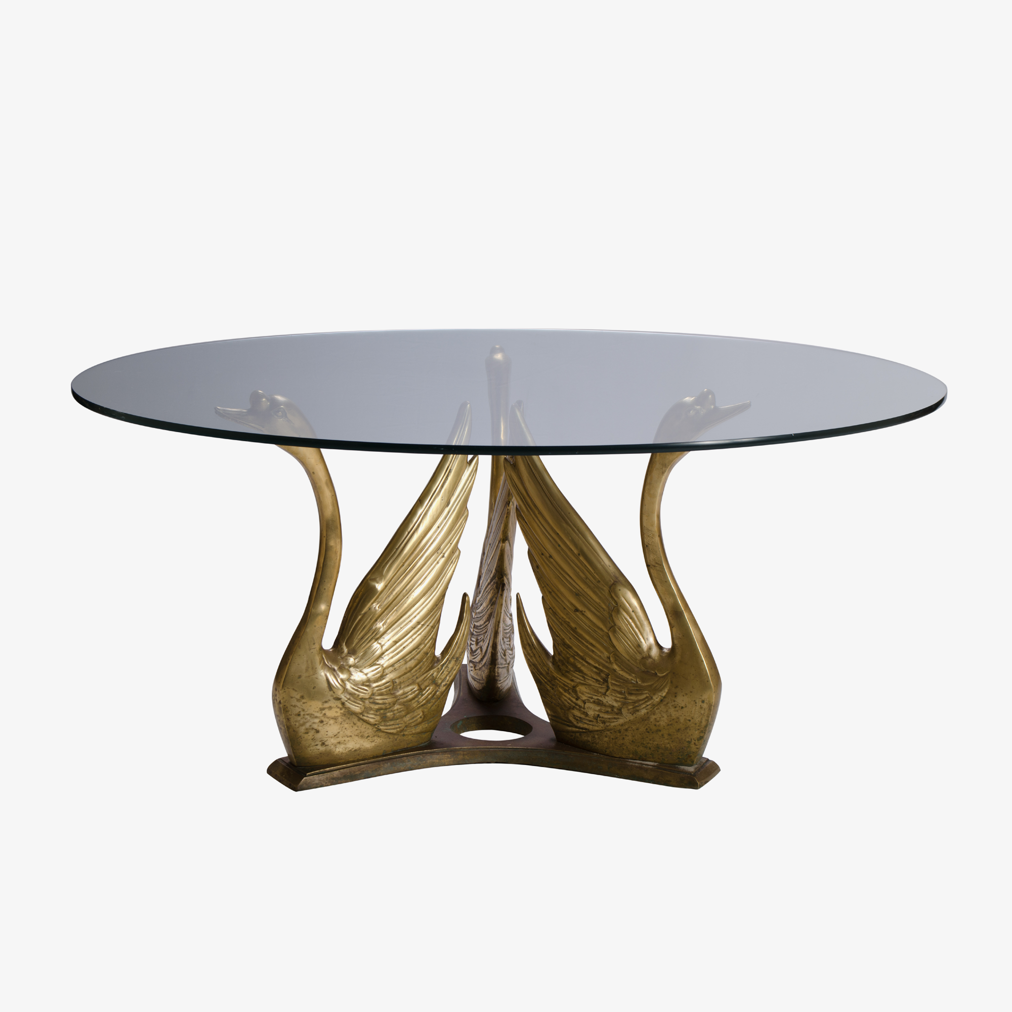 French Brass Seated Swan Cocktail Table