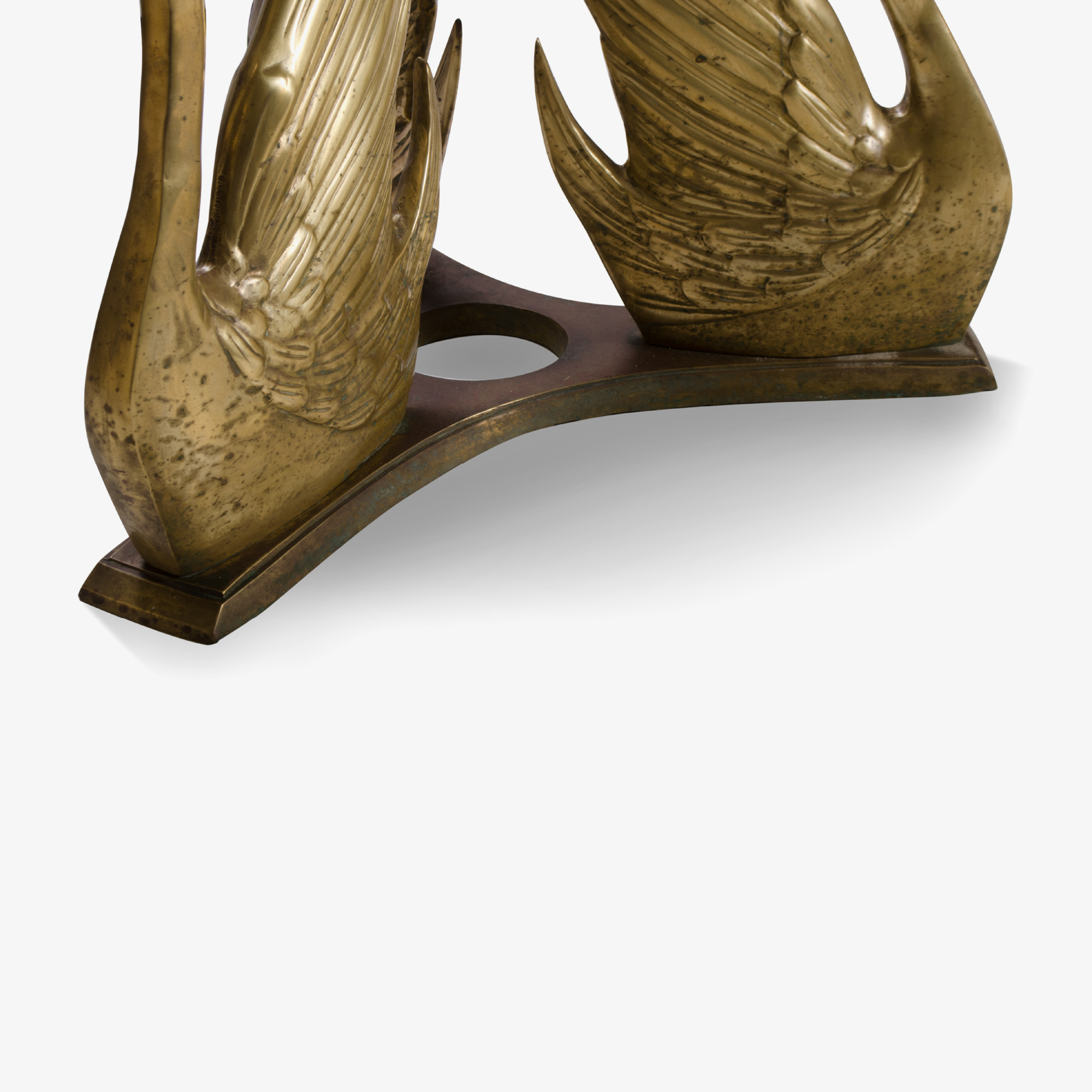French Brass Seated Swan Cocktail Table