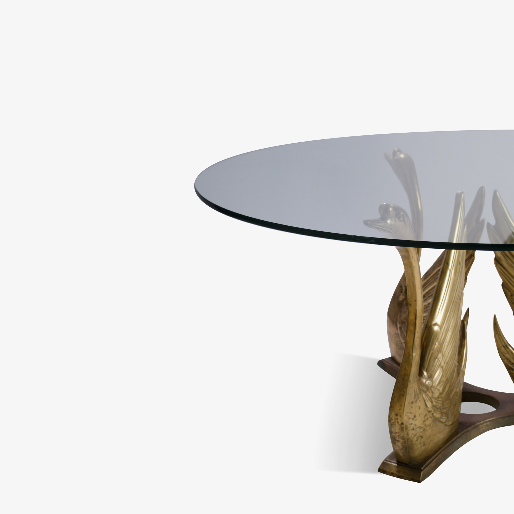 French Brass Seated Swan Cocktail Table