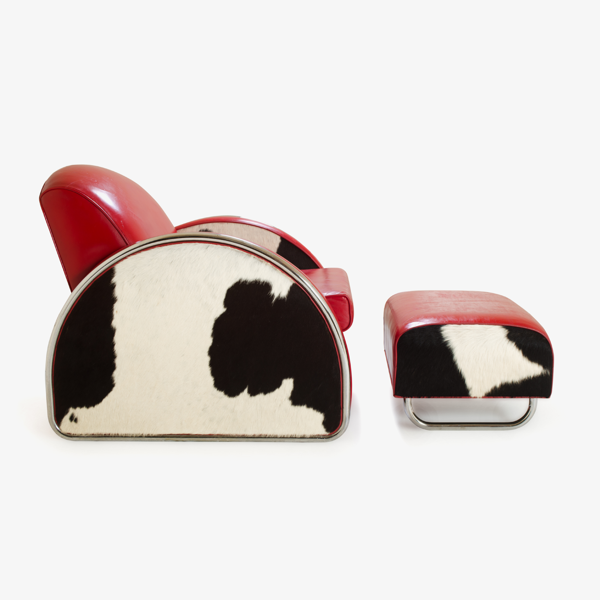 Art-Deco Cowhide/Leather Club Chair & Ottoman