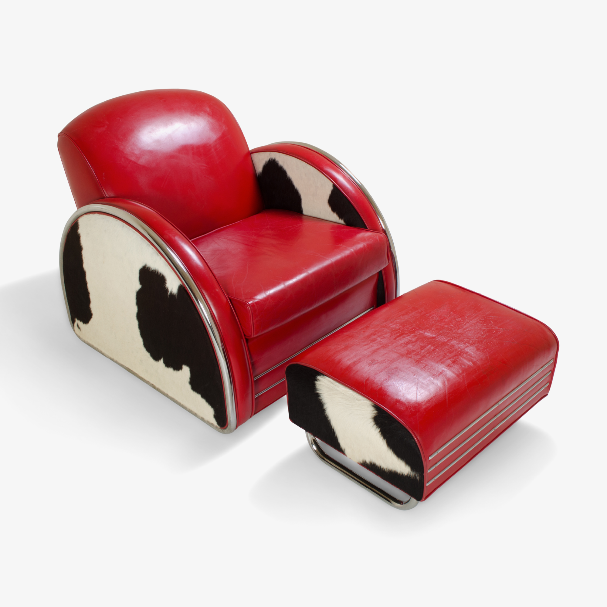 Art-Deco Cowhide/Leather Club Chair & Ottoman