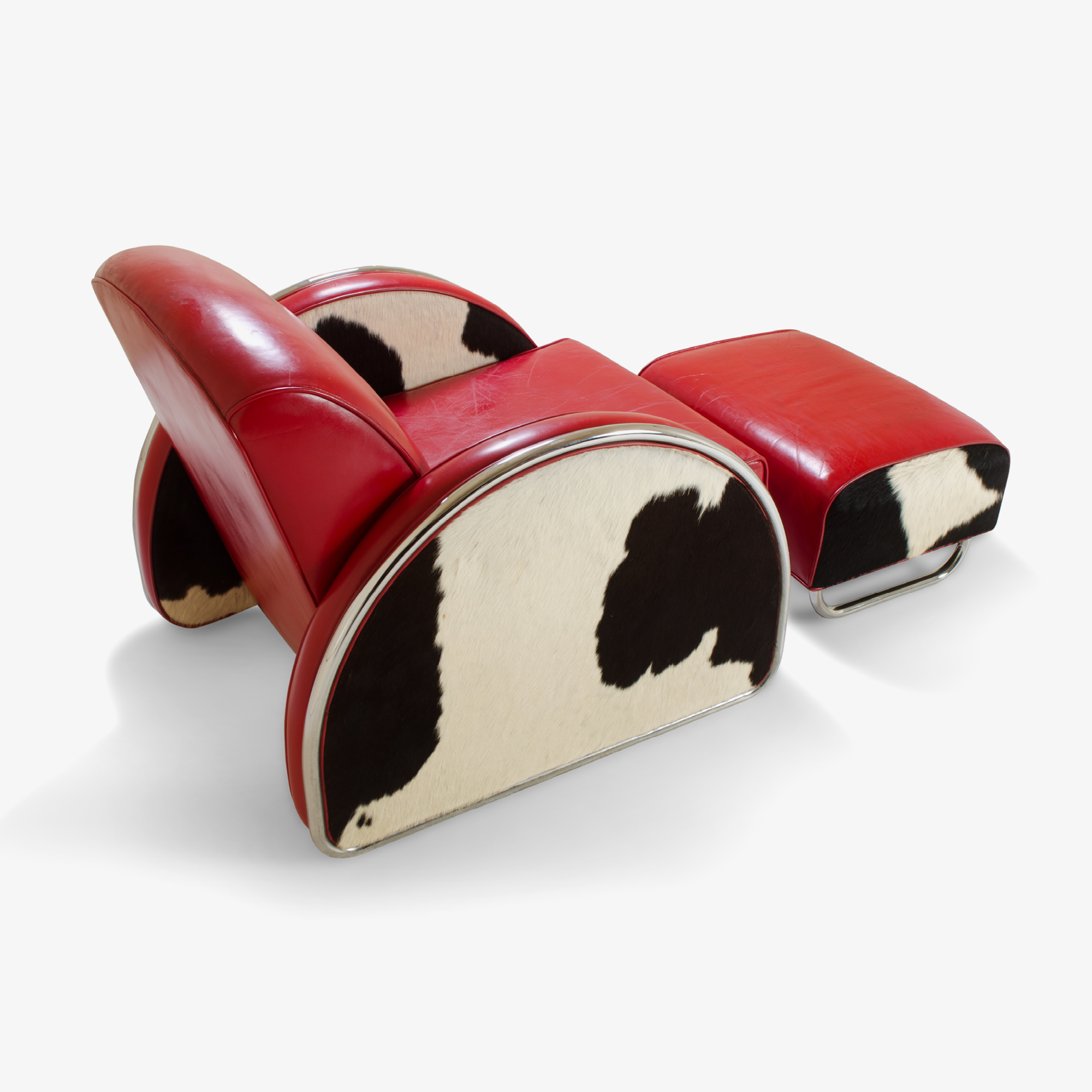 Art-Deco Cowhide/Leather Club Chair & Ottoman