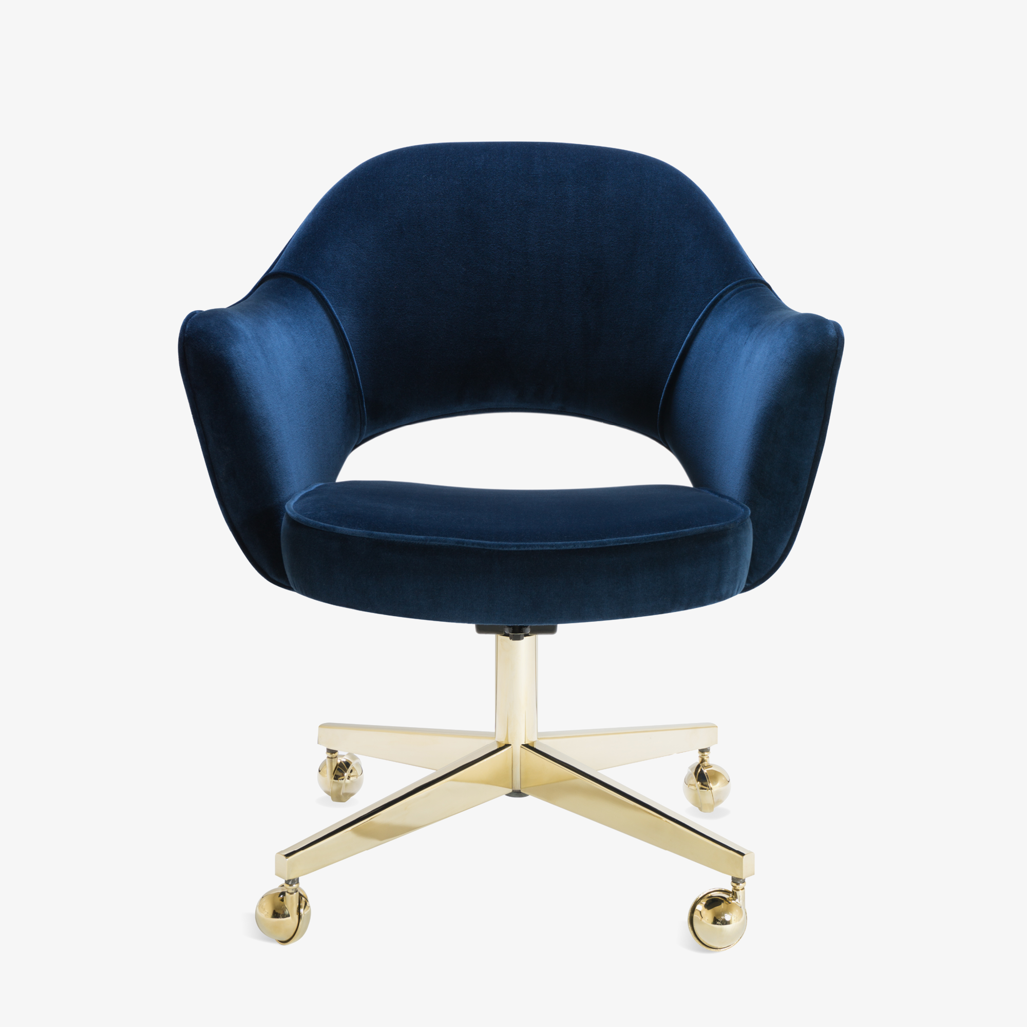 Saarinen Executive Arm Chair in Navy Velvet, Swivel Base, 24k Gold Edition2.png