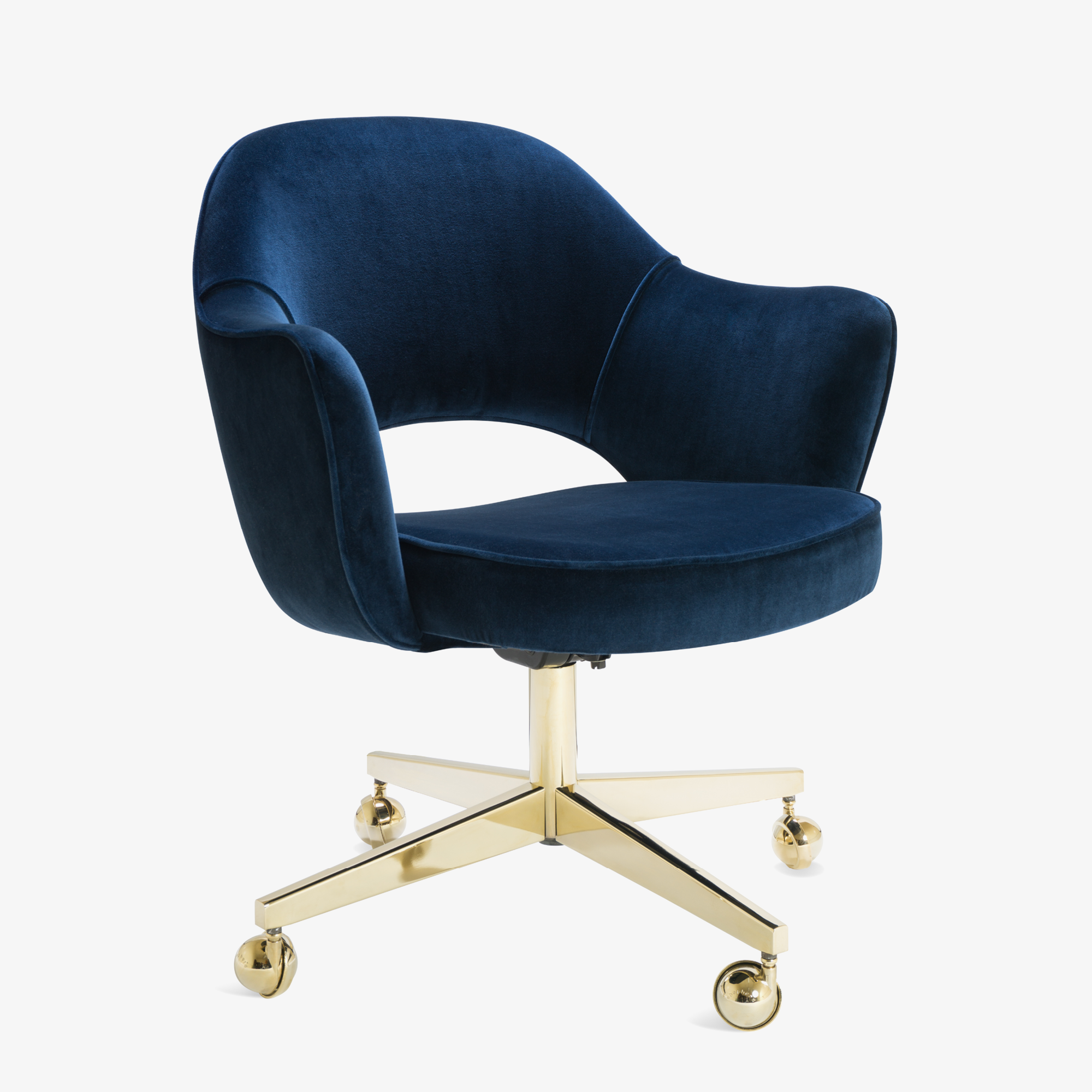 Saarinen Executive Arm Chair in Navy Velvet, Swivel Base, 24k Gold Edition3.png