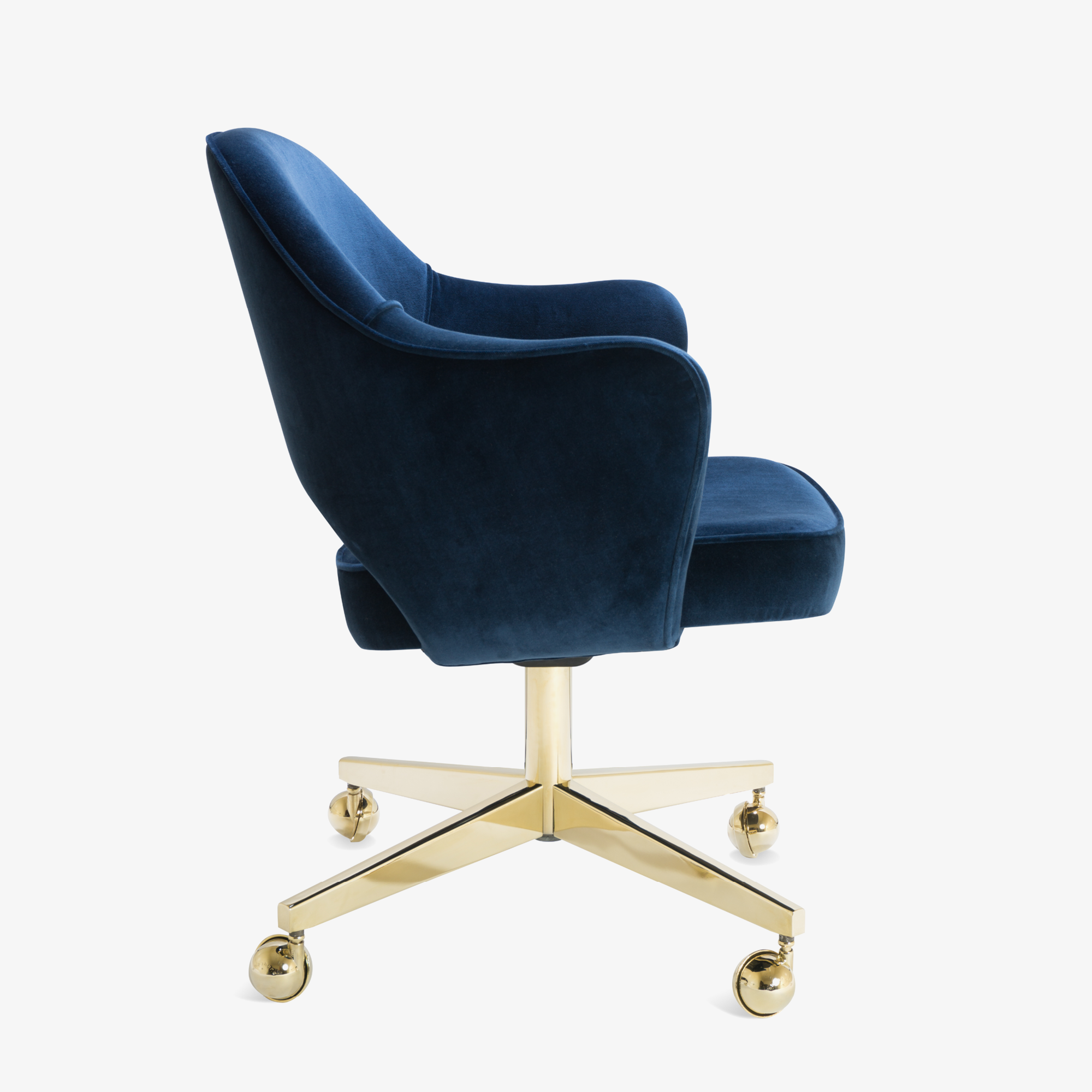 Saarinen Executive Arm Chair in Navy Velvet, Swivel Base, 24k Gold Edition4.png
