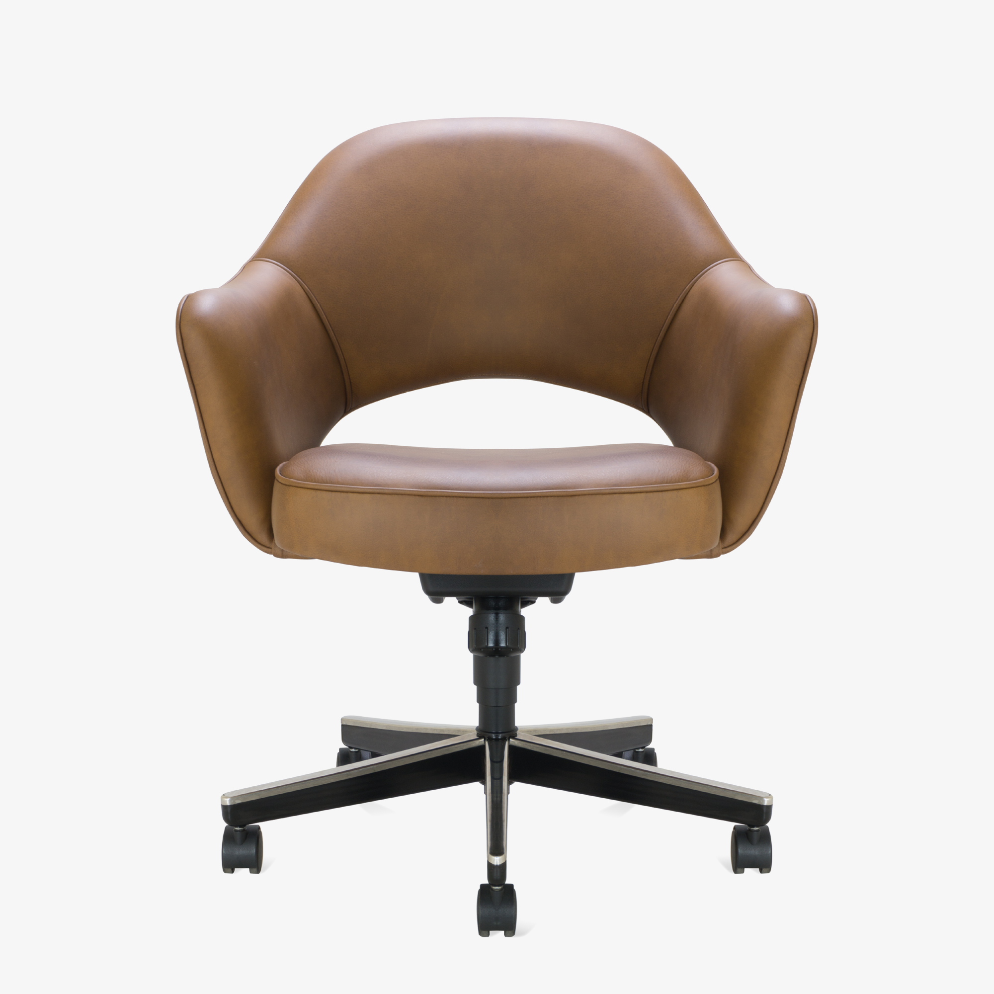 Saarinen Executive Arm Chair in Saddle Leather, Swivel Base.png