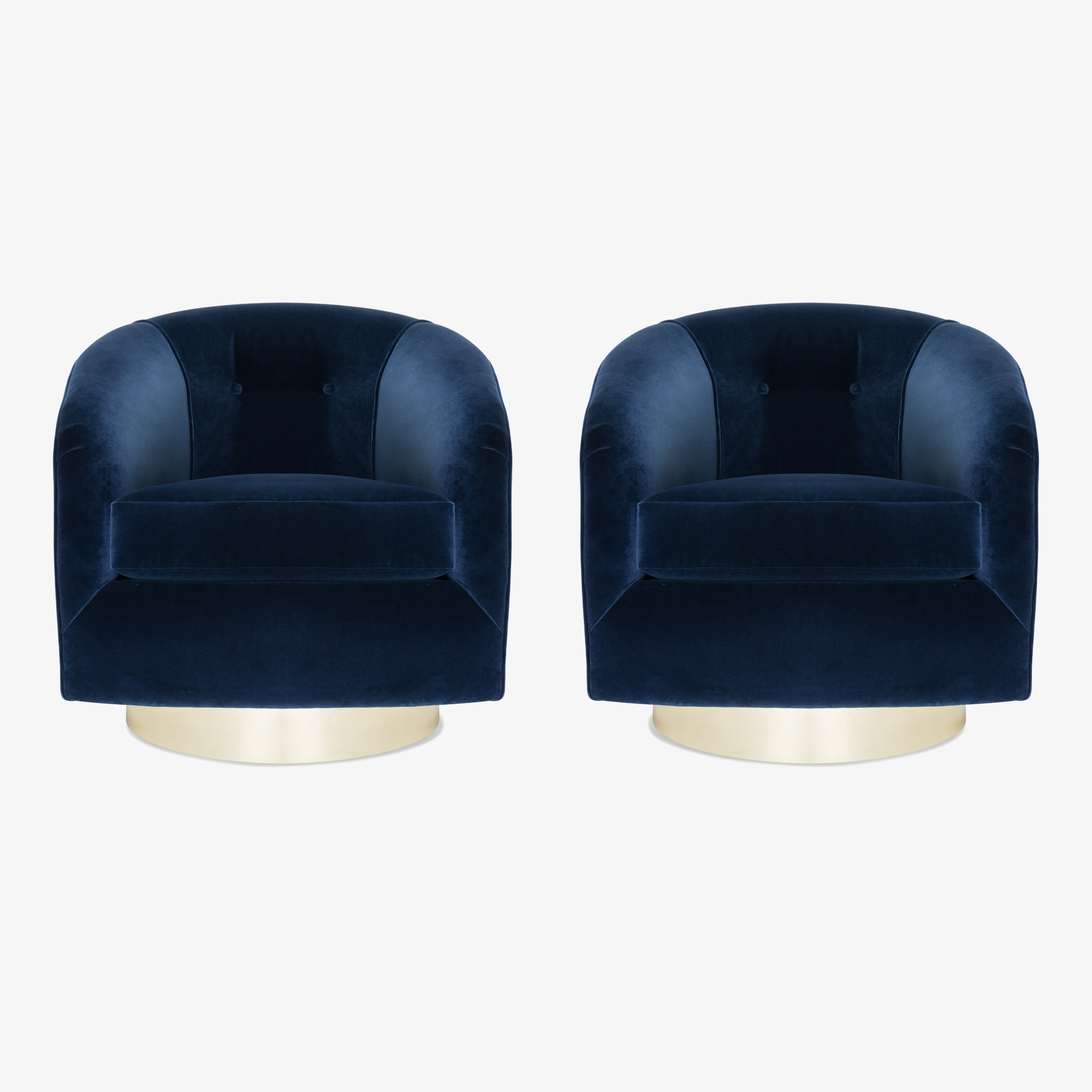 Swivel Tub Chairs in Navy Velvet with Polished Brass Bases, Pair.png