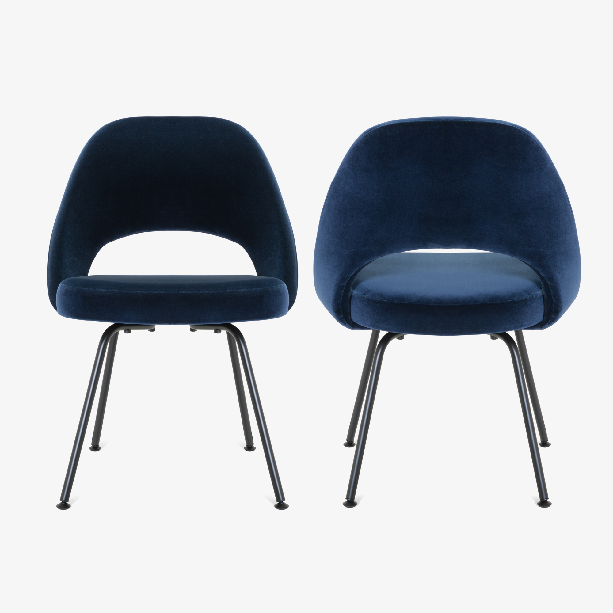 Saarinen Executive Armless Chairs in Navy Velvet, Black Edition5.png