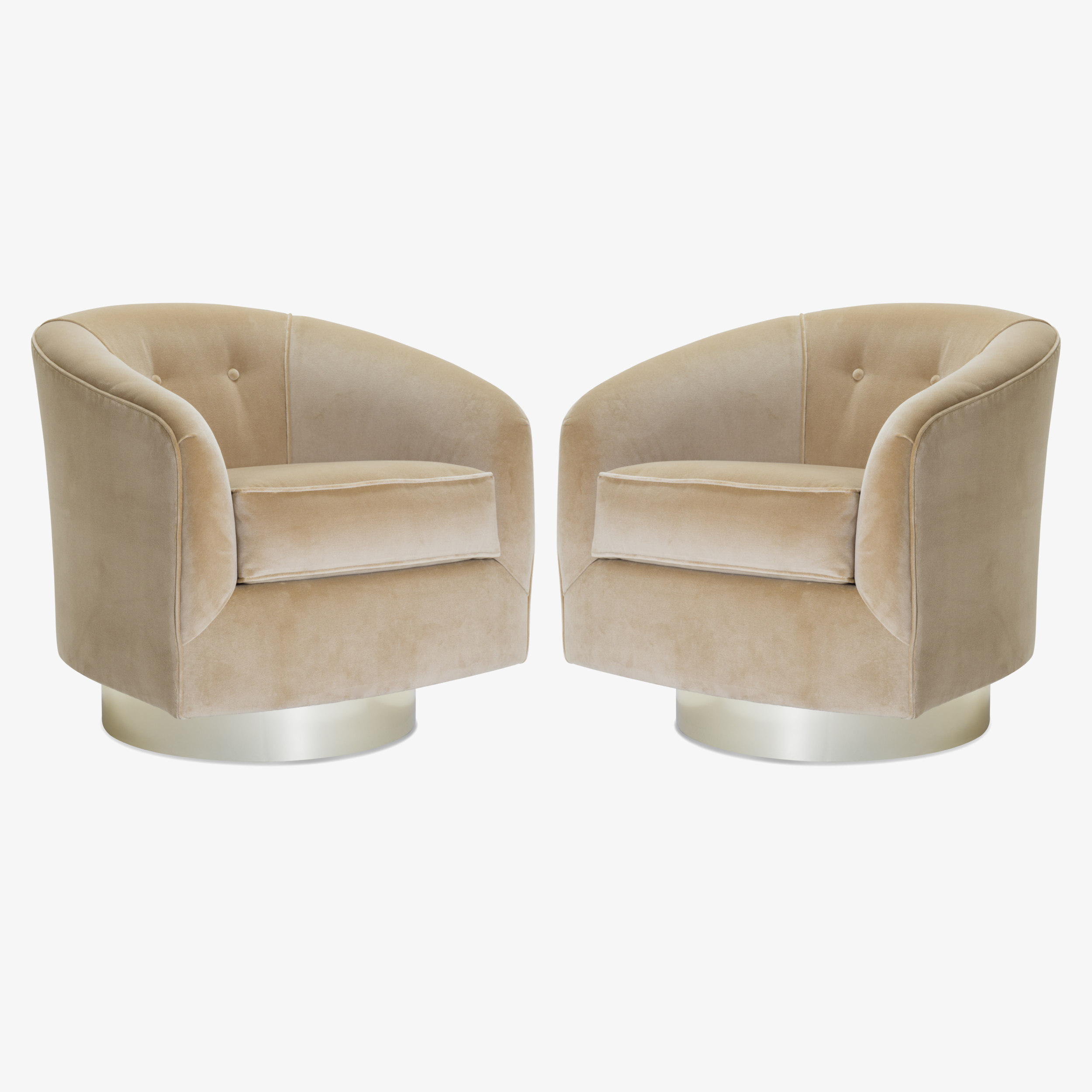 Swivel Tub Chairs in Camel & Brass, Pair