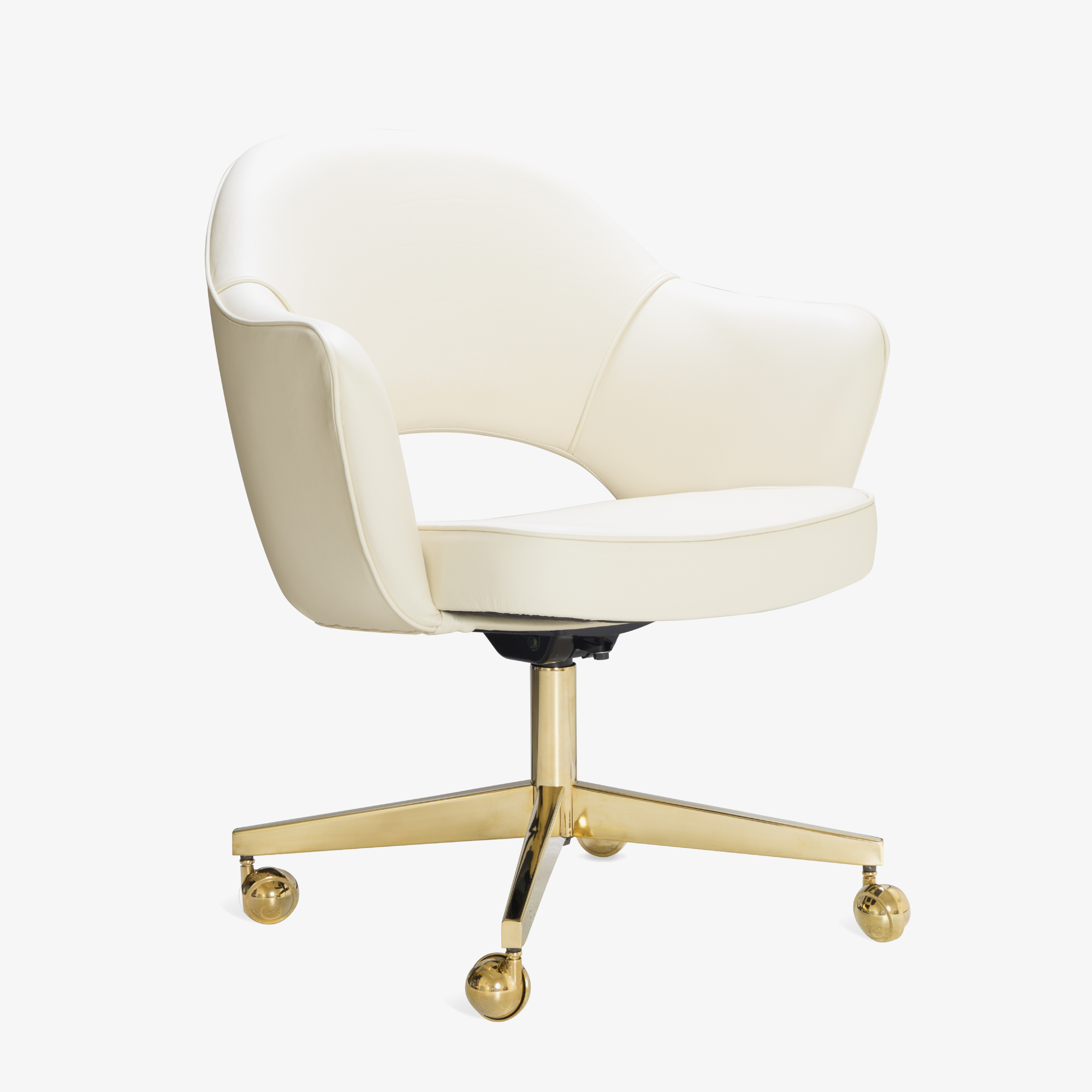 Saarinen Executive Arm Chair in Creme Leather, Swivel Base, 24k Gold Edition.png