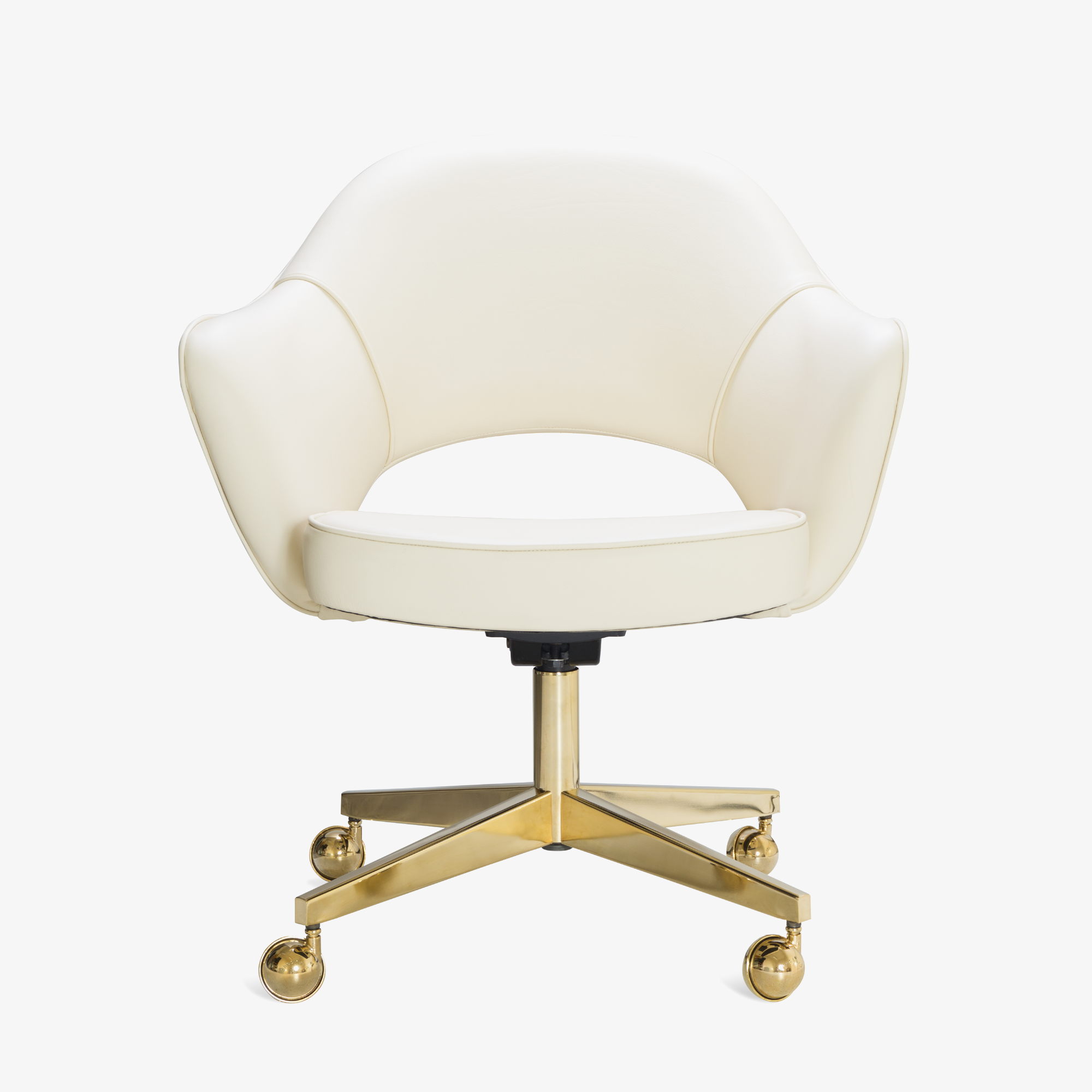 Saarinen Executive Arm Chair in Creme Leather, Swivel Base, 24k Gold Edition2.png