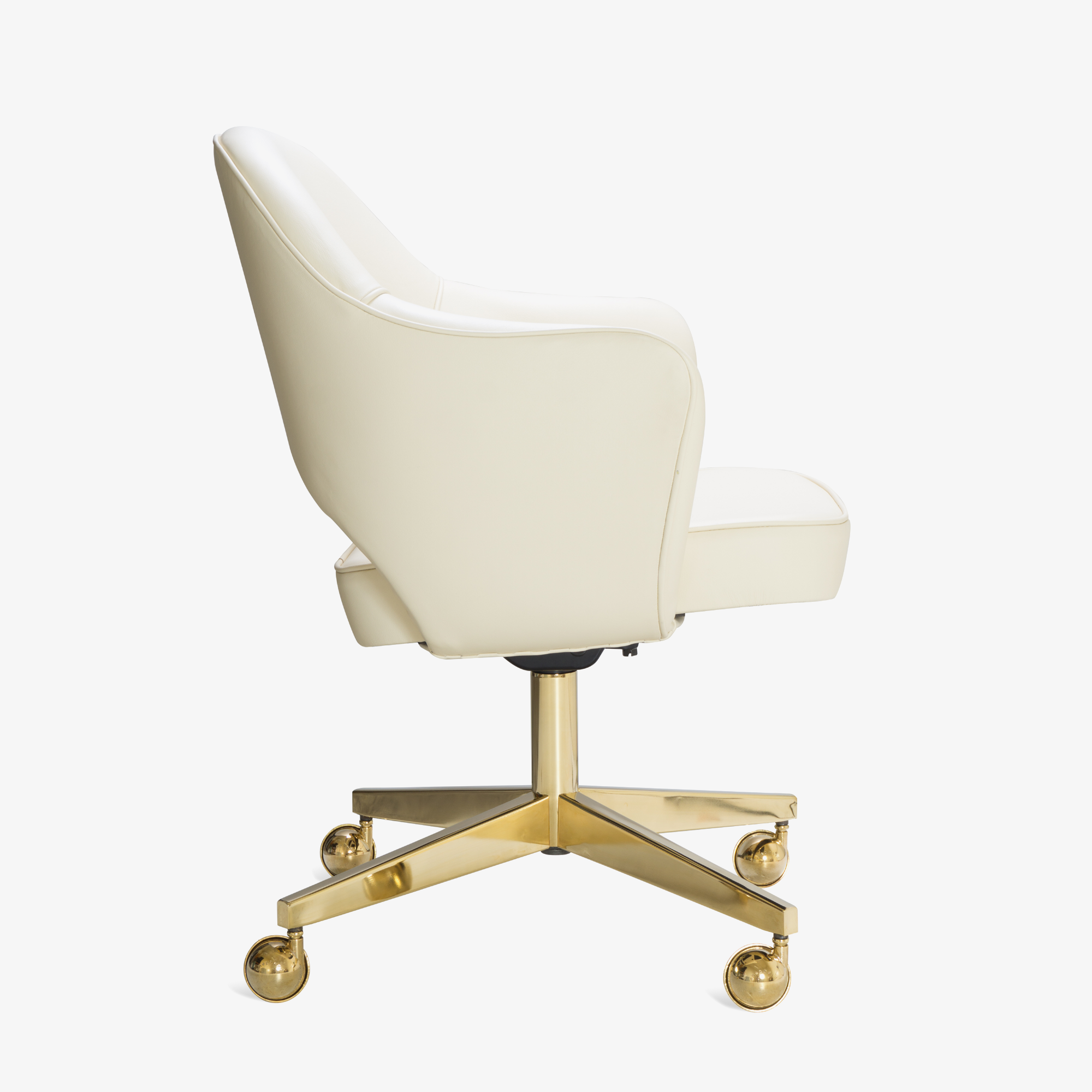 Saarinen Executive Arm Chair in Creme Leather, Swivel Base, 24k Gold Edition3.png