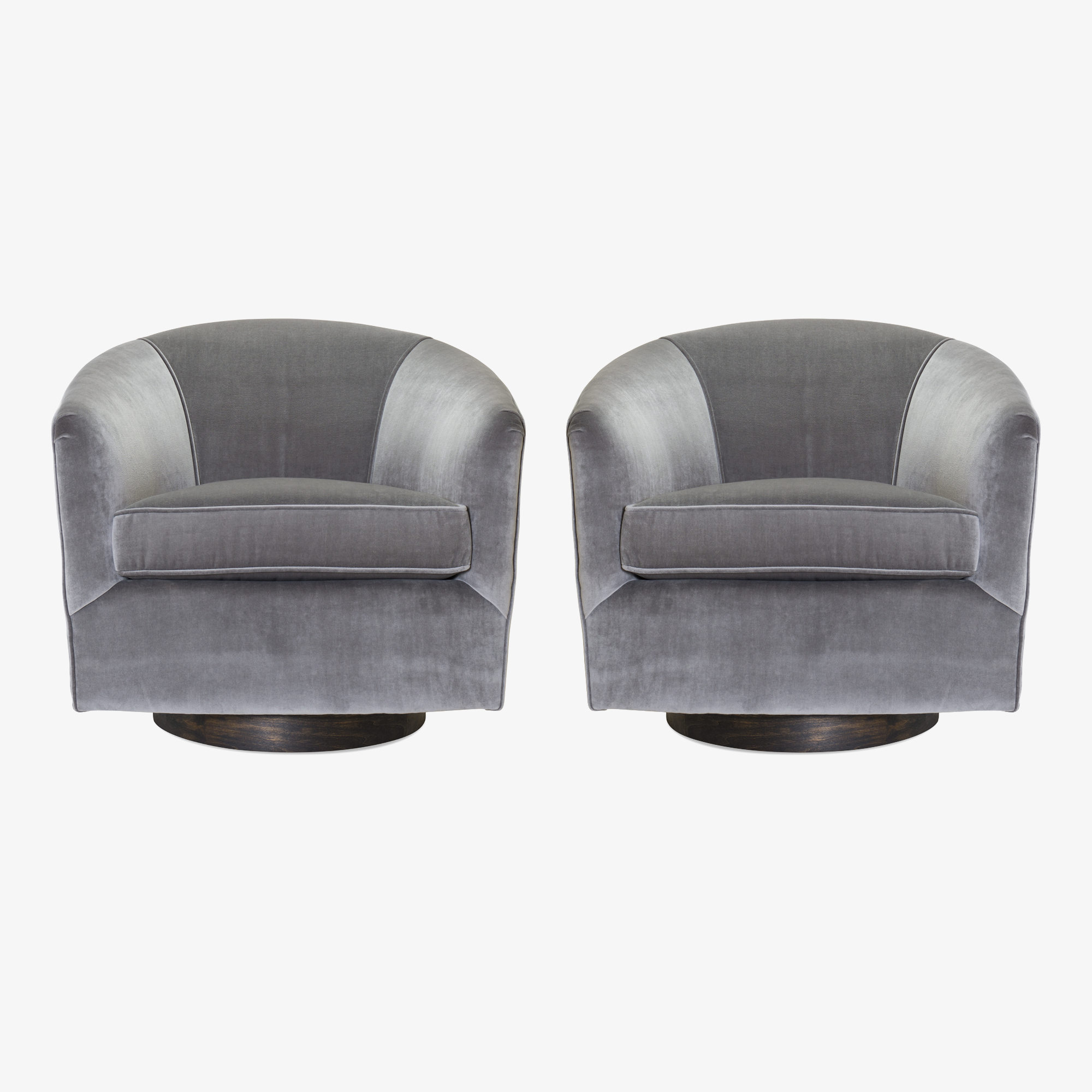 Swivel Tub Chairs in Fog Velvet & Walnut Bases, Pair.png