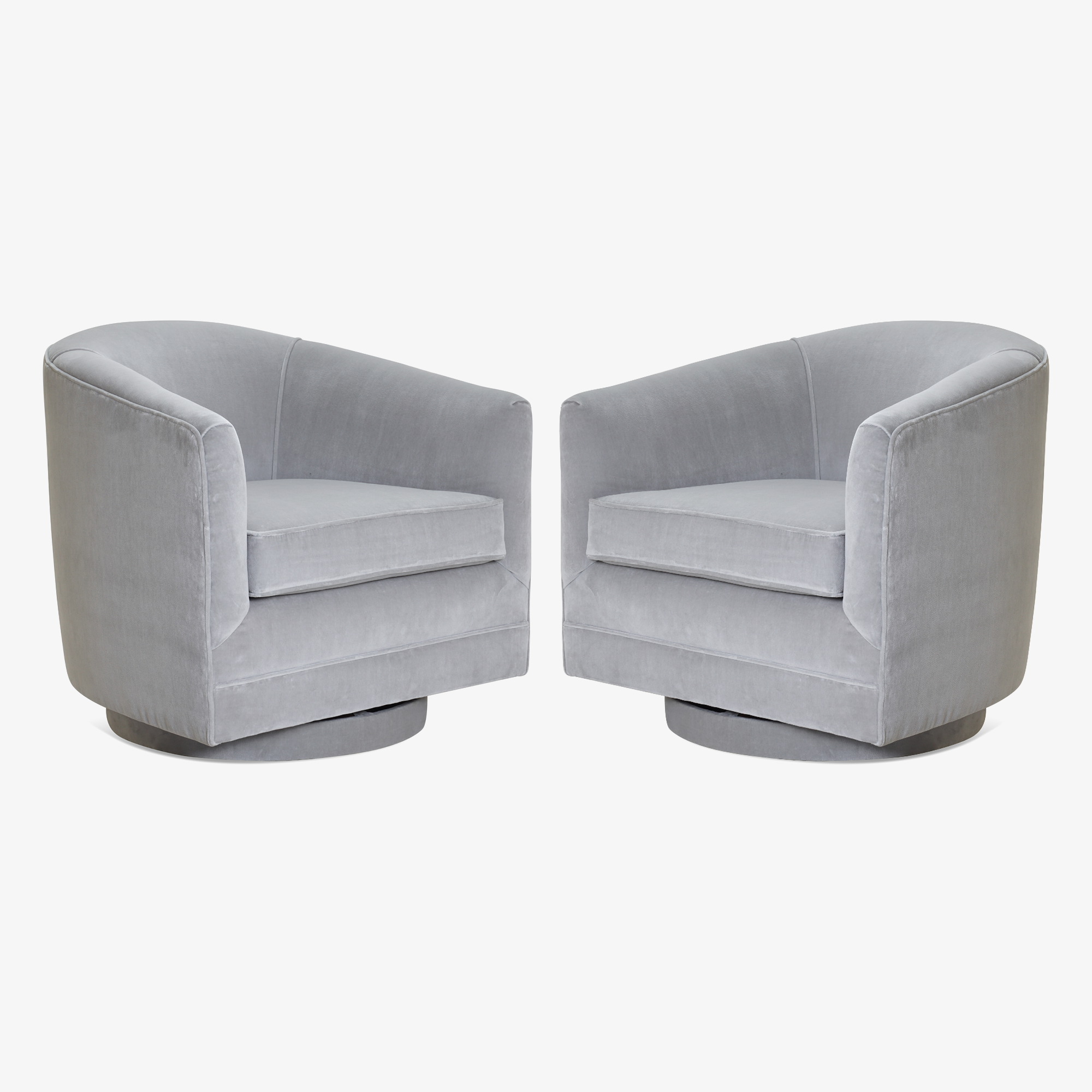 Swivel Tub Chairs in Dove Velvet, Pair