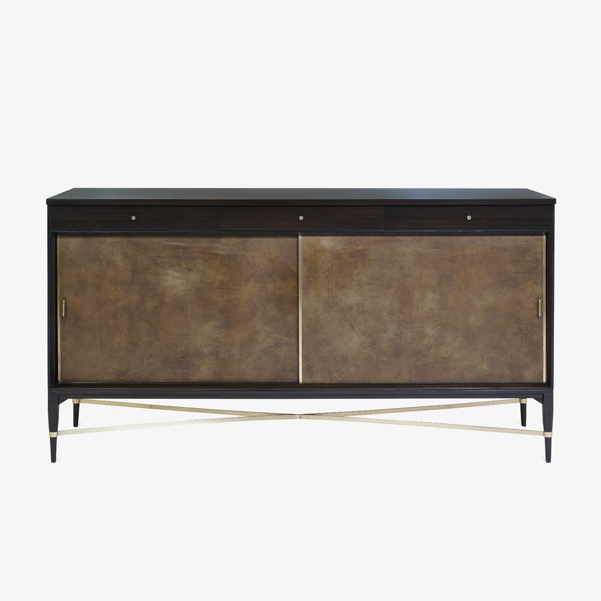 Walnut & Brass Cross Stretcher Credenza by Paul McCobb for Calvin Group.png