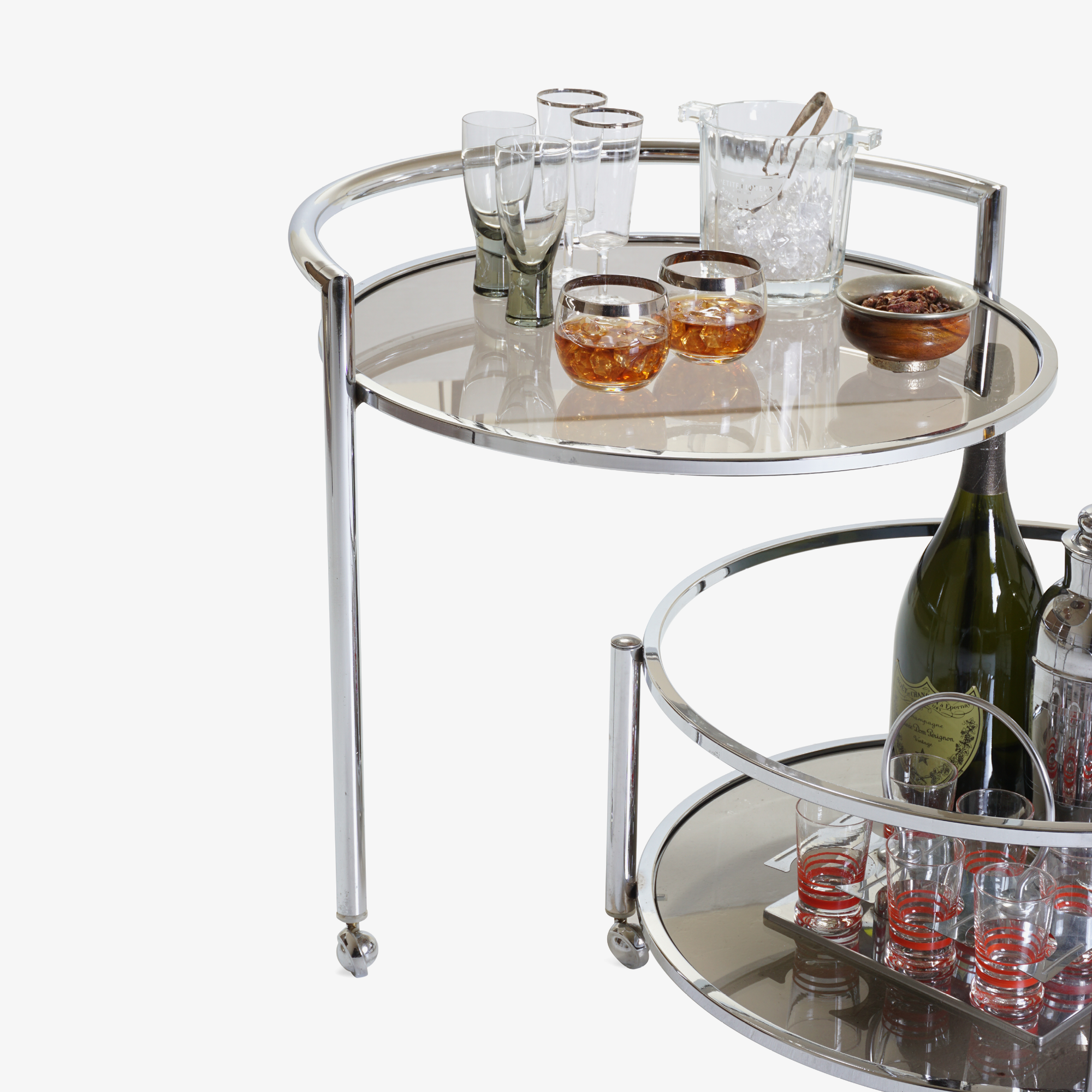 Round 2-Tier Expandable Rolling Bar Cart in Chrome with Smoked Glass5.png