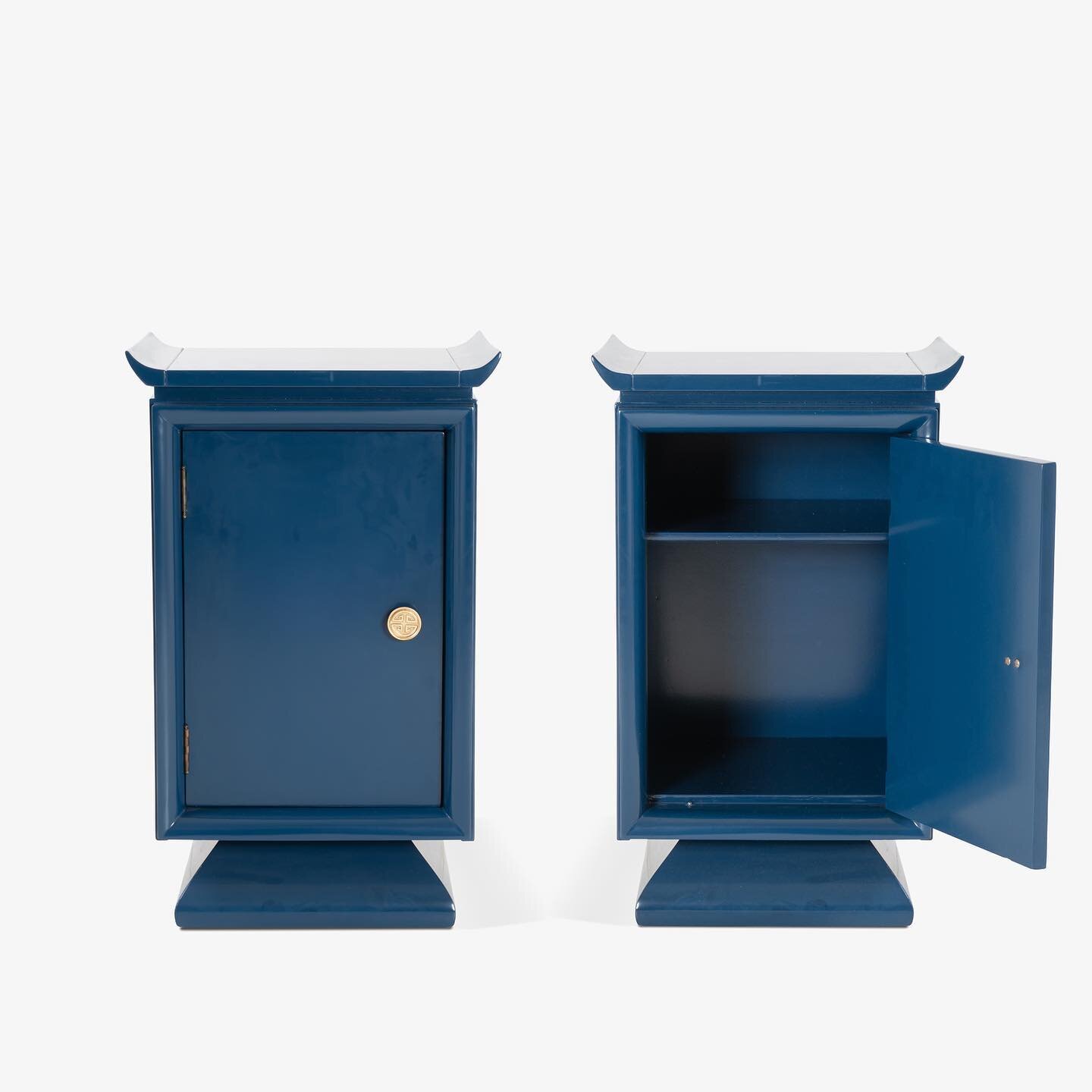 | New Addition
Asian Style Lacquered Nightstands, Pair
Brass &amp; Lacquer in Marine Blue
Learn more on montagemodern.com &gt;