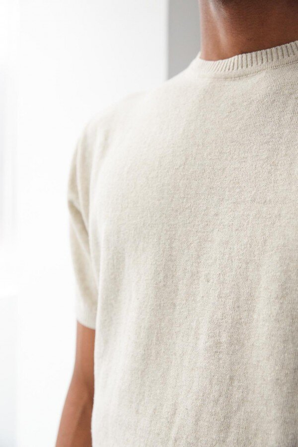 Esprit T-shirts en mailles tricot\u00e9es blanc-bleu motif abstrait Mode Hauts T-shirts en mailles tricotées 