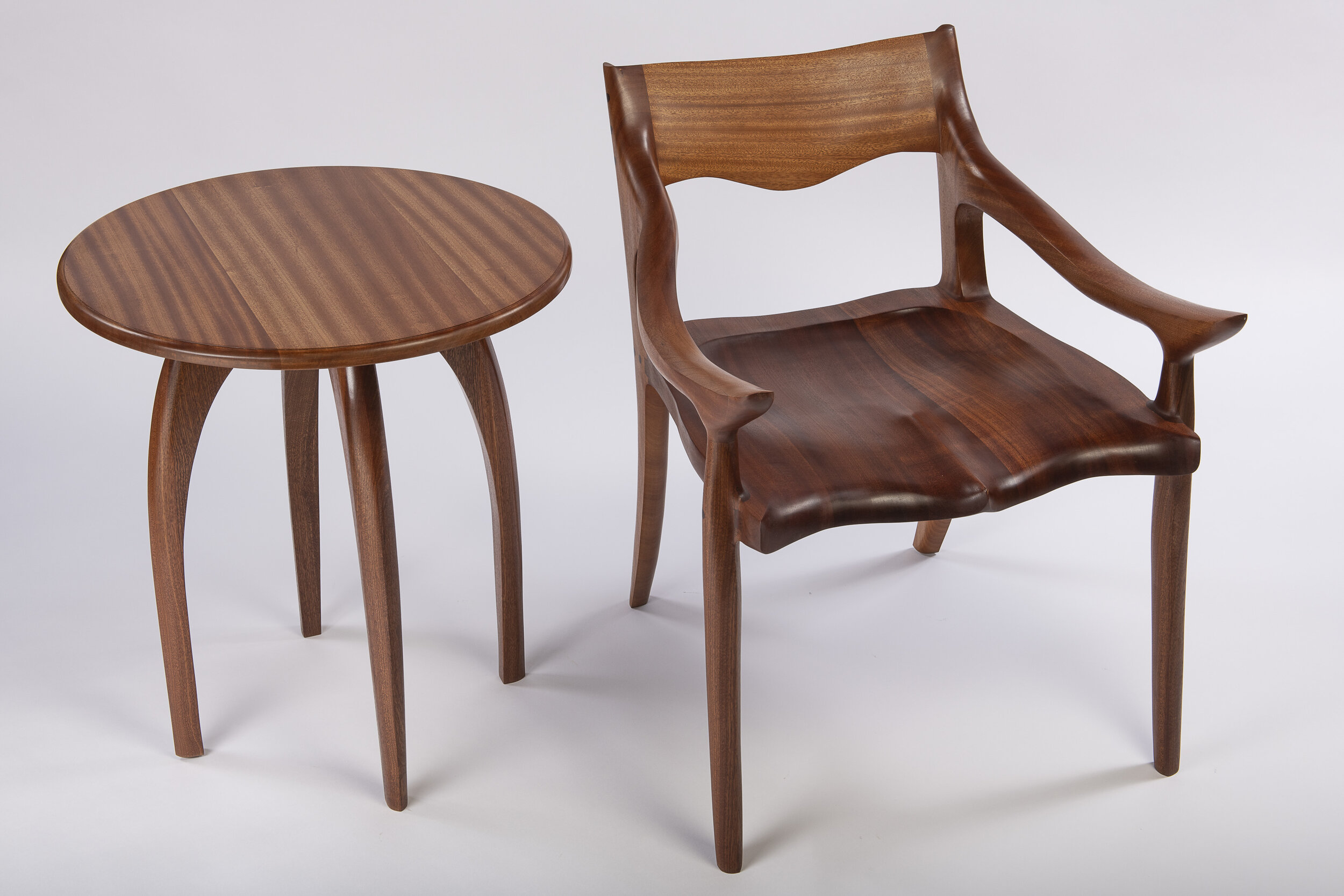 Sapele Side Table &amp; Low Back Chair