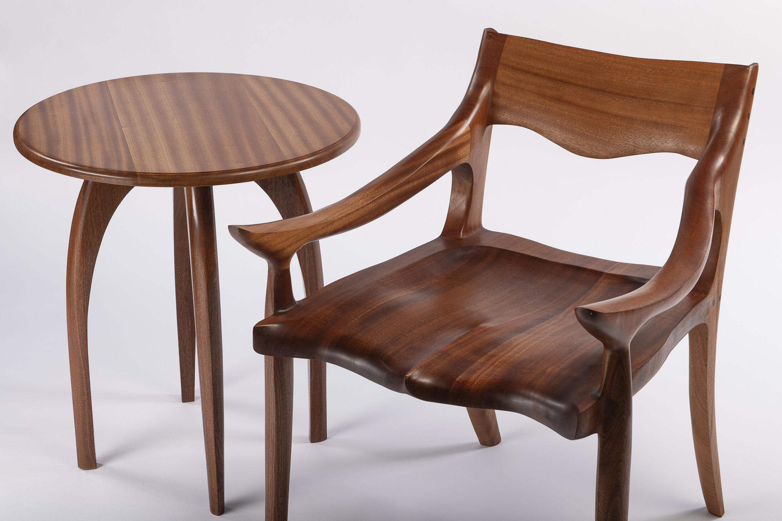 Sapele Side Table &amp; Low back Chair