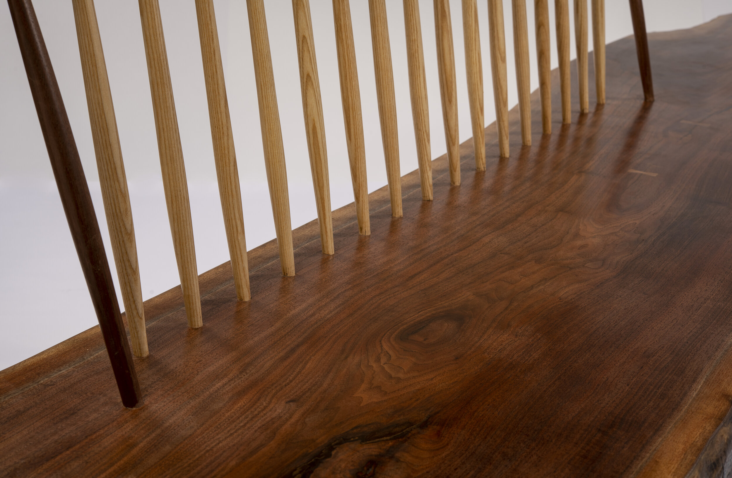 Live Edge Black Walnut Bench with Ash Spindles