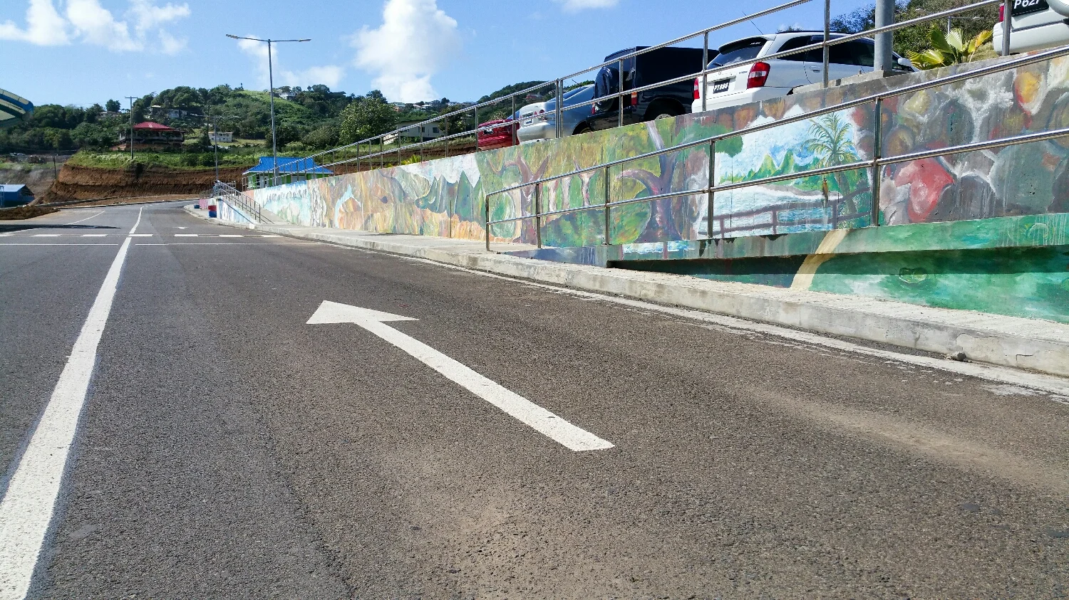 Main Driveway with Mural of Argyle Painted by the SVG CC DASGS Art Dept.