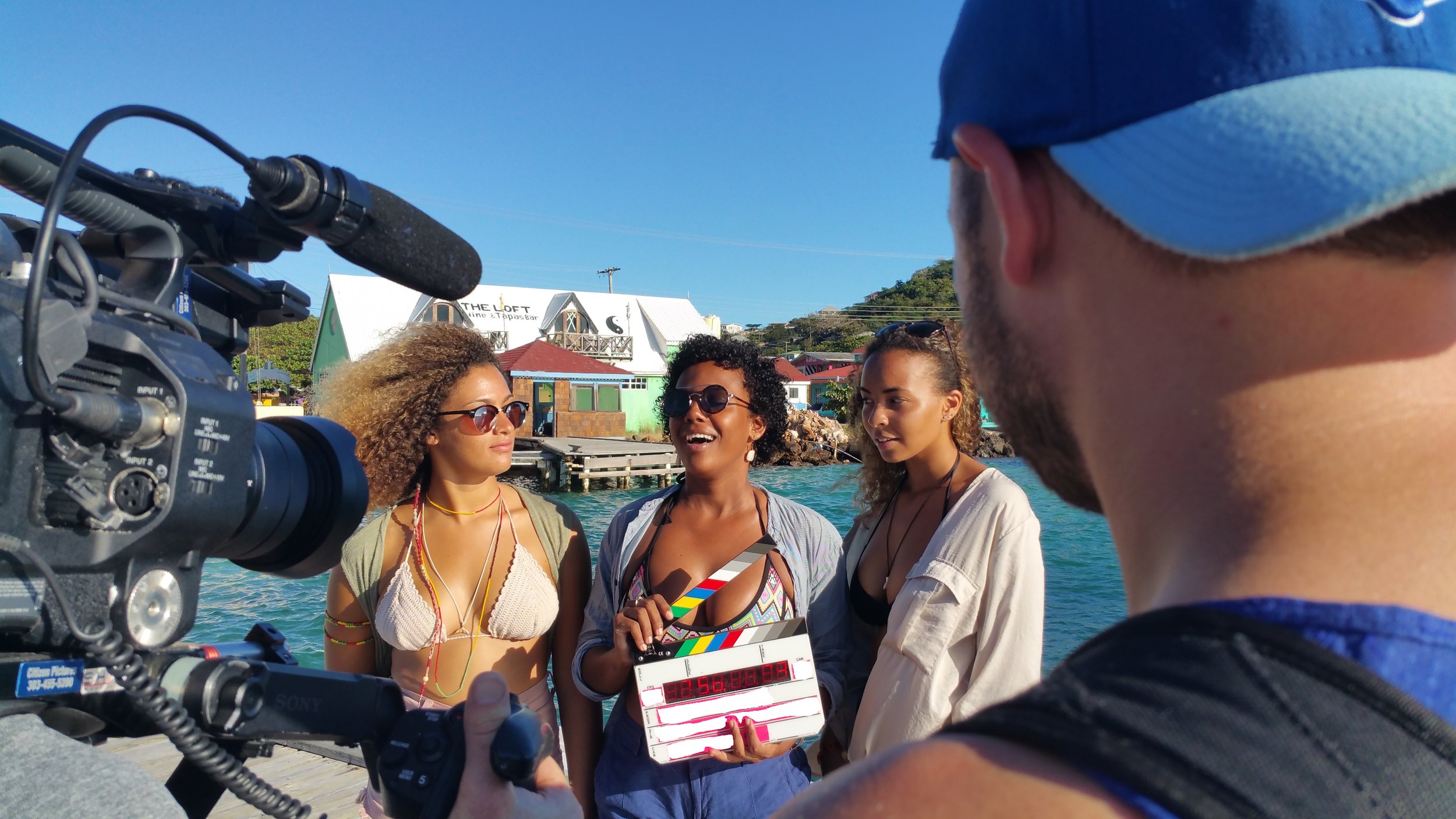 Union Island - Getting Ready to Head onto the 40 foot Speed Boat - Mia, Ariel and Tatiana