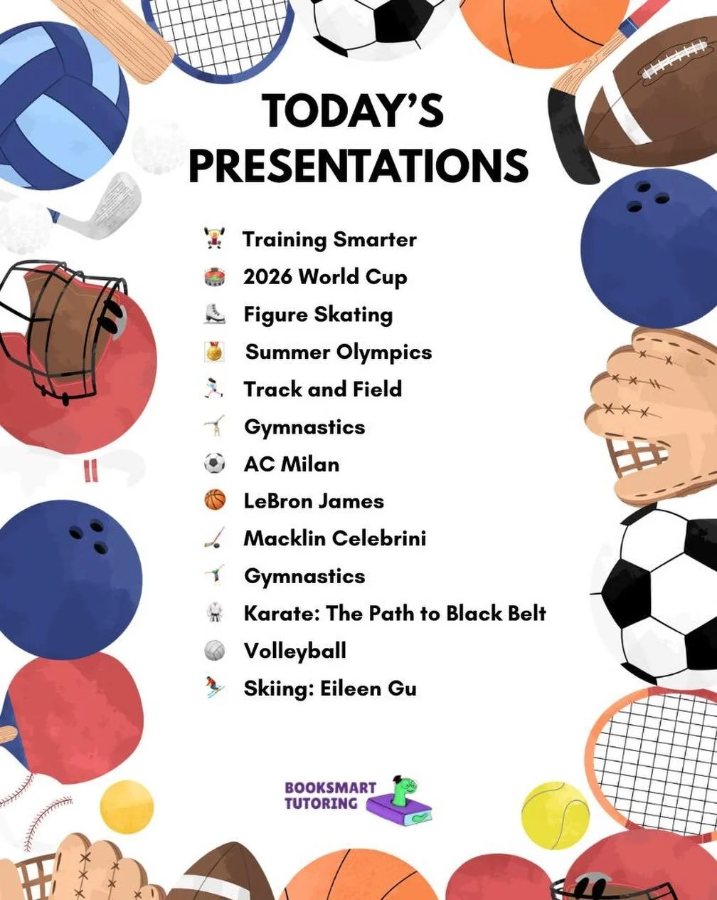 🏆 The lineup is set.

From the World Cup to the Olympics, LeBron James to AC Milan, and everything in between, our students have spent the last few months researching, writing, practicing, and preparing for Presentation Day.

We&rsquo;re so excited 
