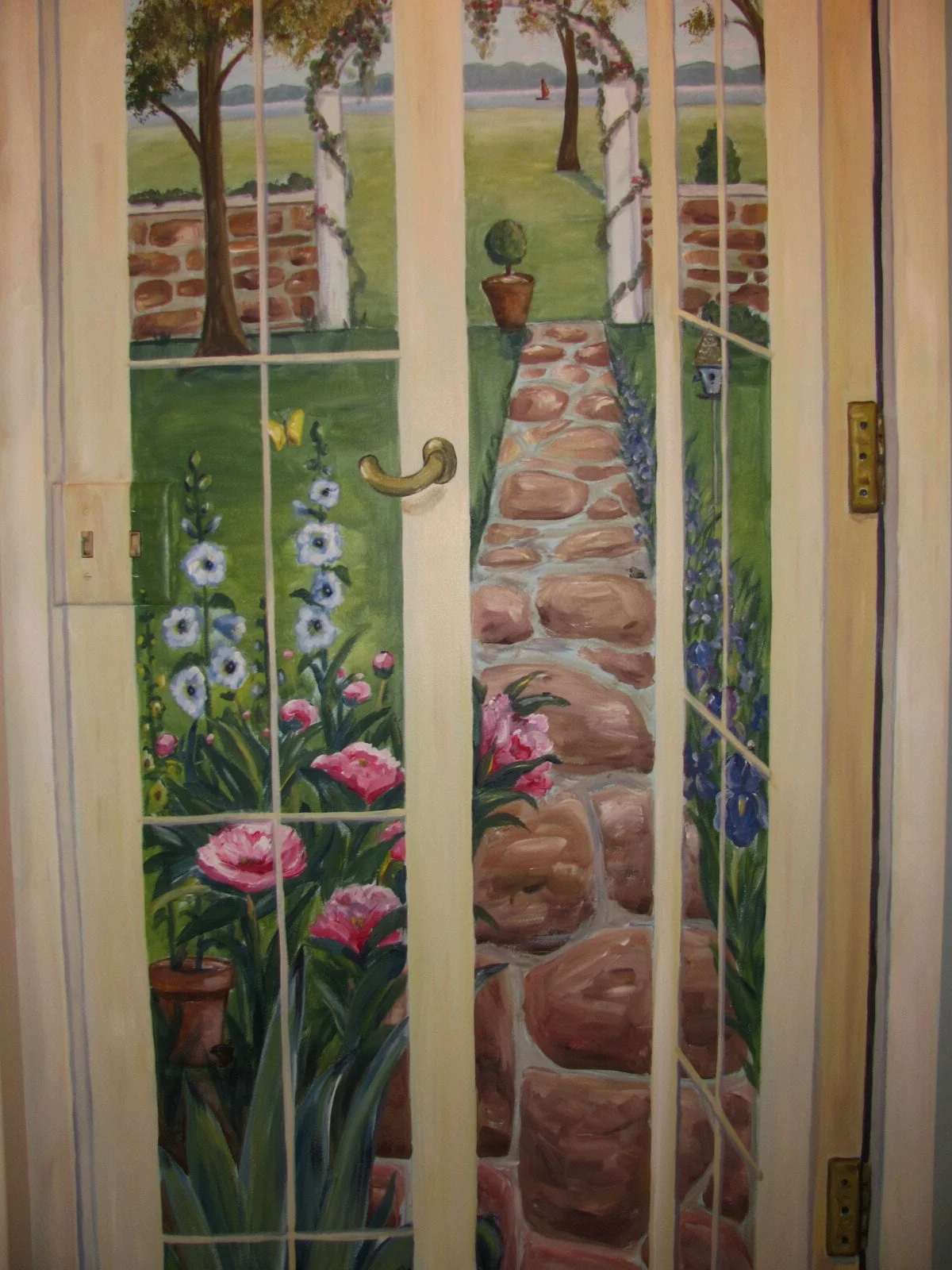 Faux Garden Scene Through Open Door.JPG