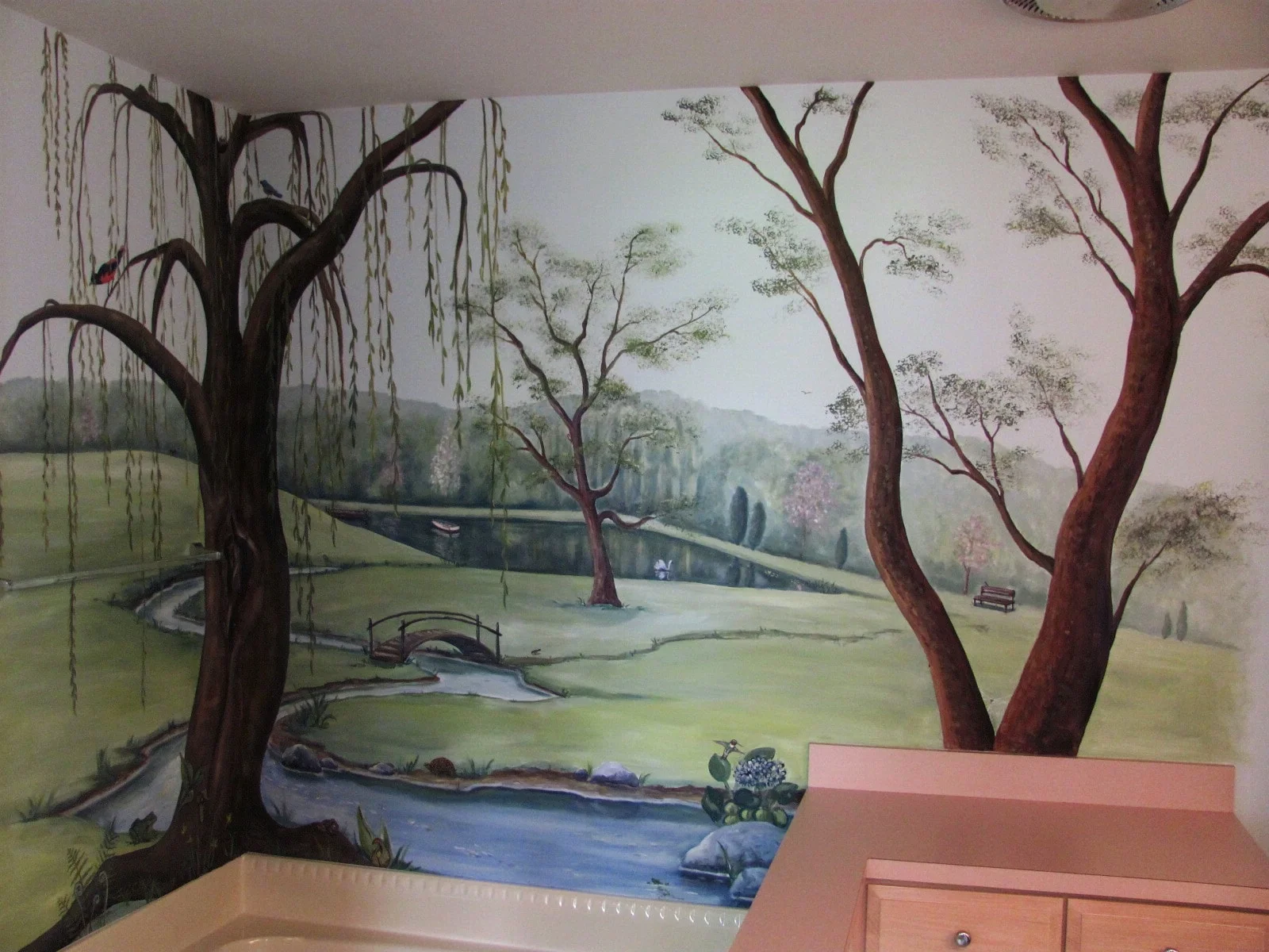 Stream Pond Scene above Tub Mural.JPG