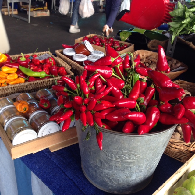 An artistic arrangement of peppers.