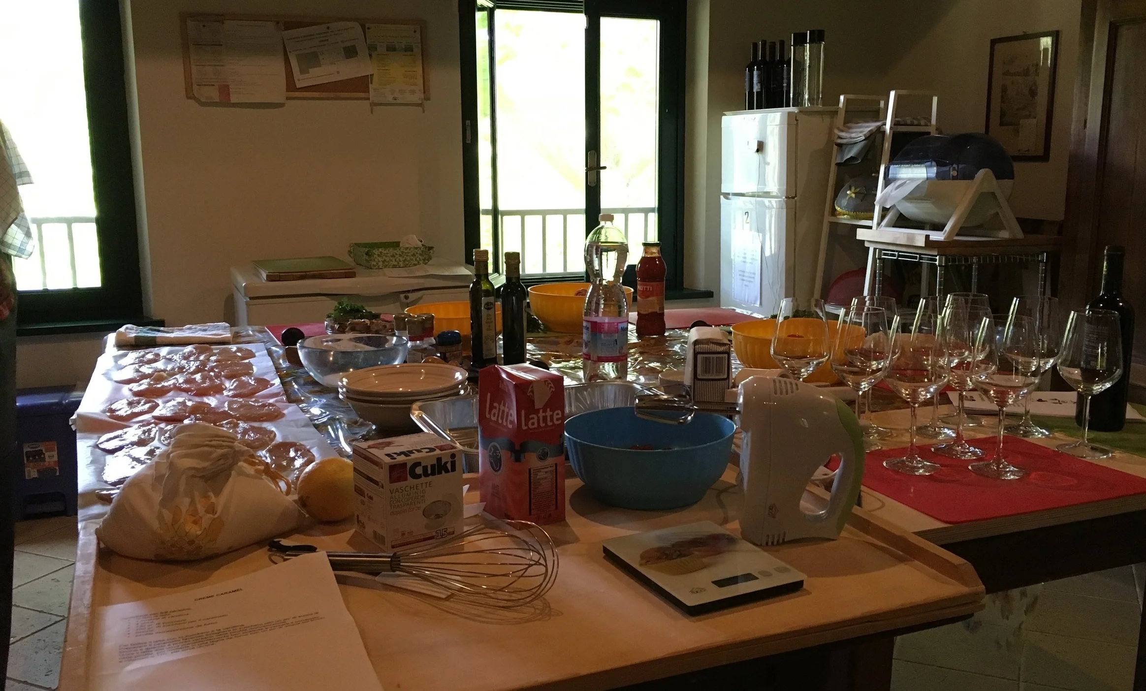 The fattoria kitchen, ready for the start of our cooking class.