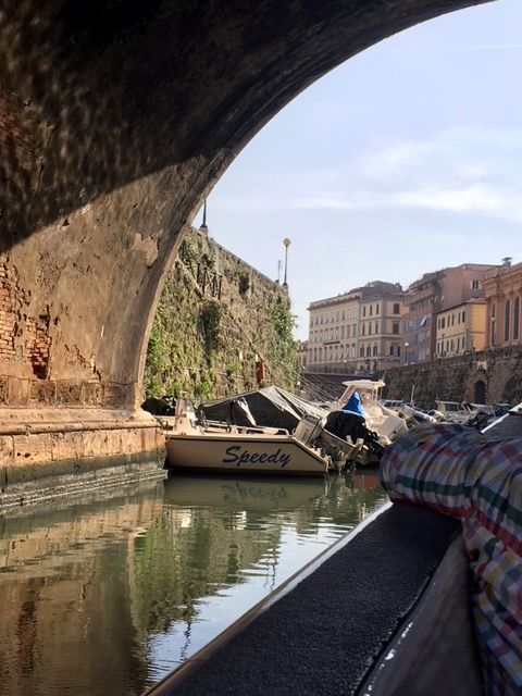 An arched bridge over the canal