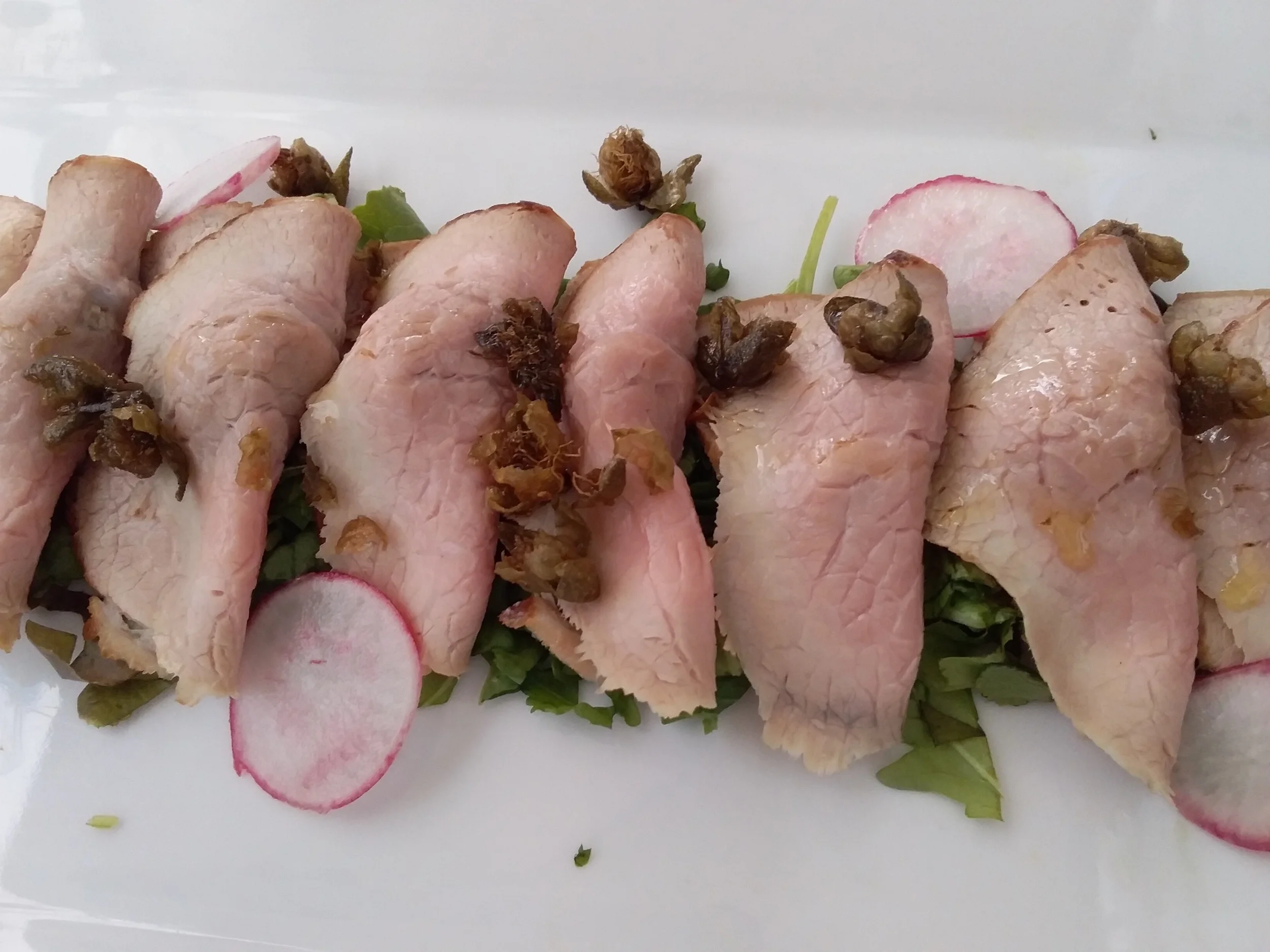 Vitello Tonnato from Restaurant Il Bernino in Lucca - in this version the tuna sauce is wrapped inside the cold slices of veal. A spin on the classic presentation.