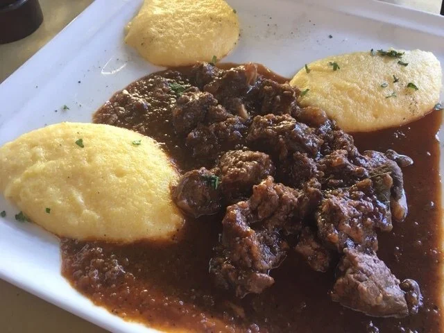 The peposo from Trattoria Gigi in Lucca, served with dollops of soft polenta - the inspiration for my home version