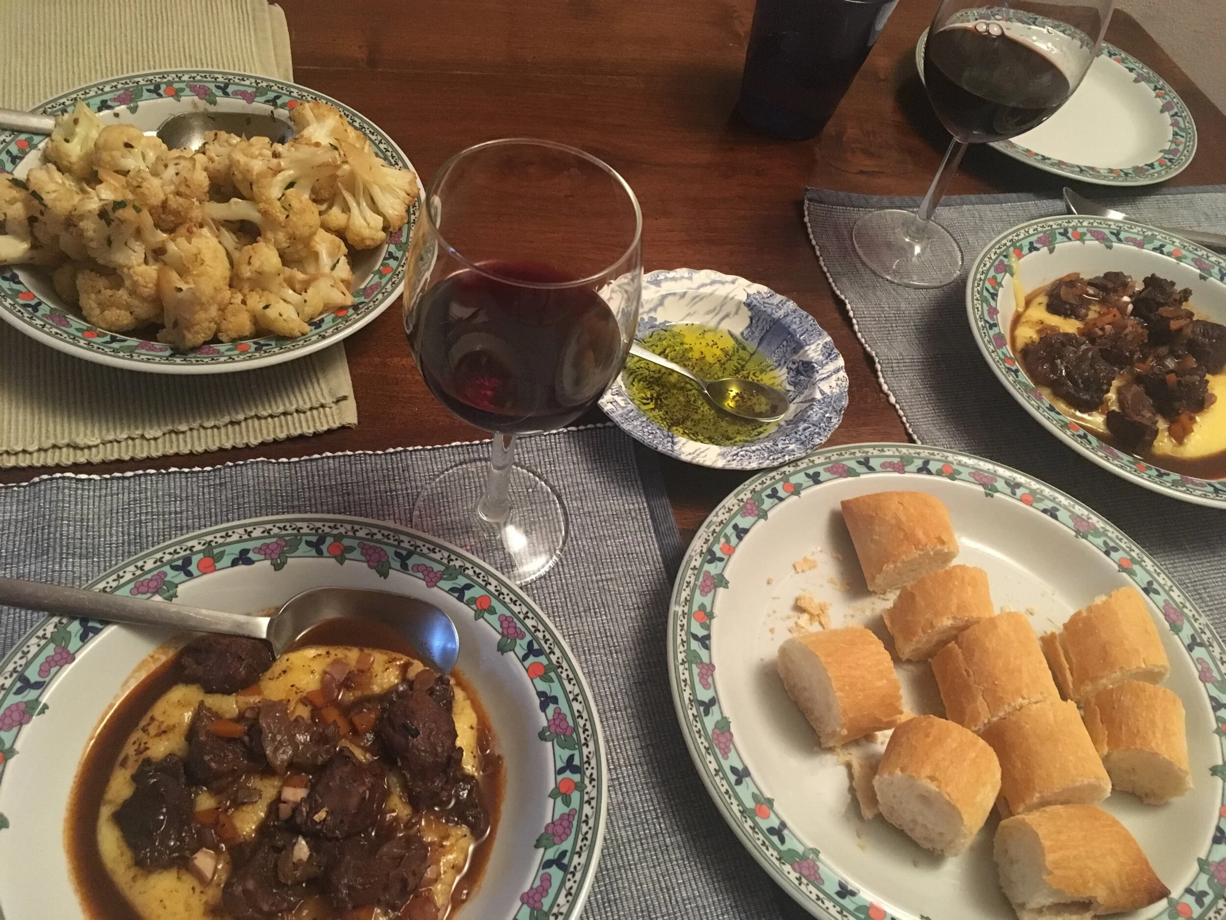 A nice Chianti Classico, some anchovy oil-roasted cauliflower, and fresh bread from the bakery rounded out the meal.