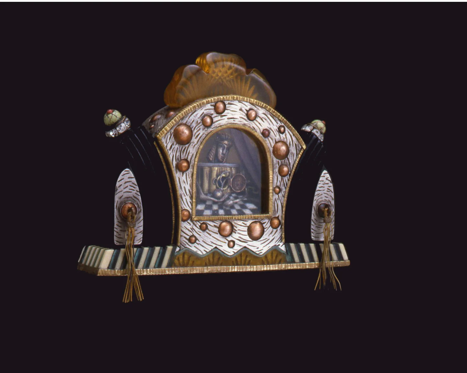 “Onus” 1992 Mixed-media brooch #1614 2 1/2" x 3 1/2" x 3/4" Private collection
