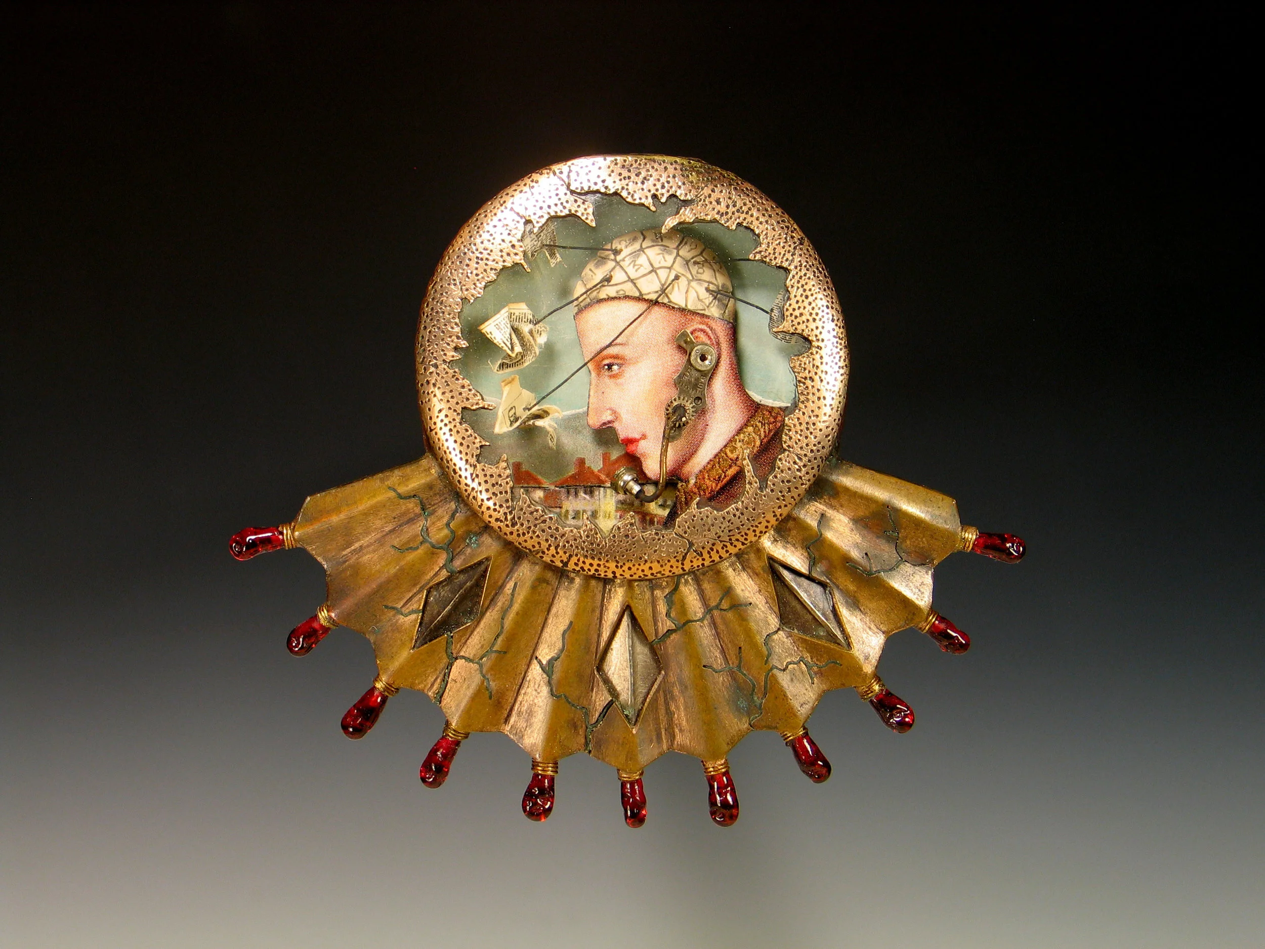 “Operator III” 1991 Mixed media brooch #1581 2 3/4" x 3 1/4" x 1/2" Private collection