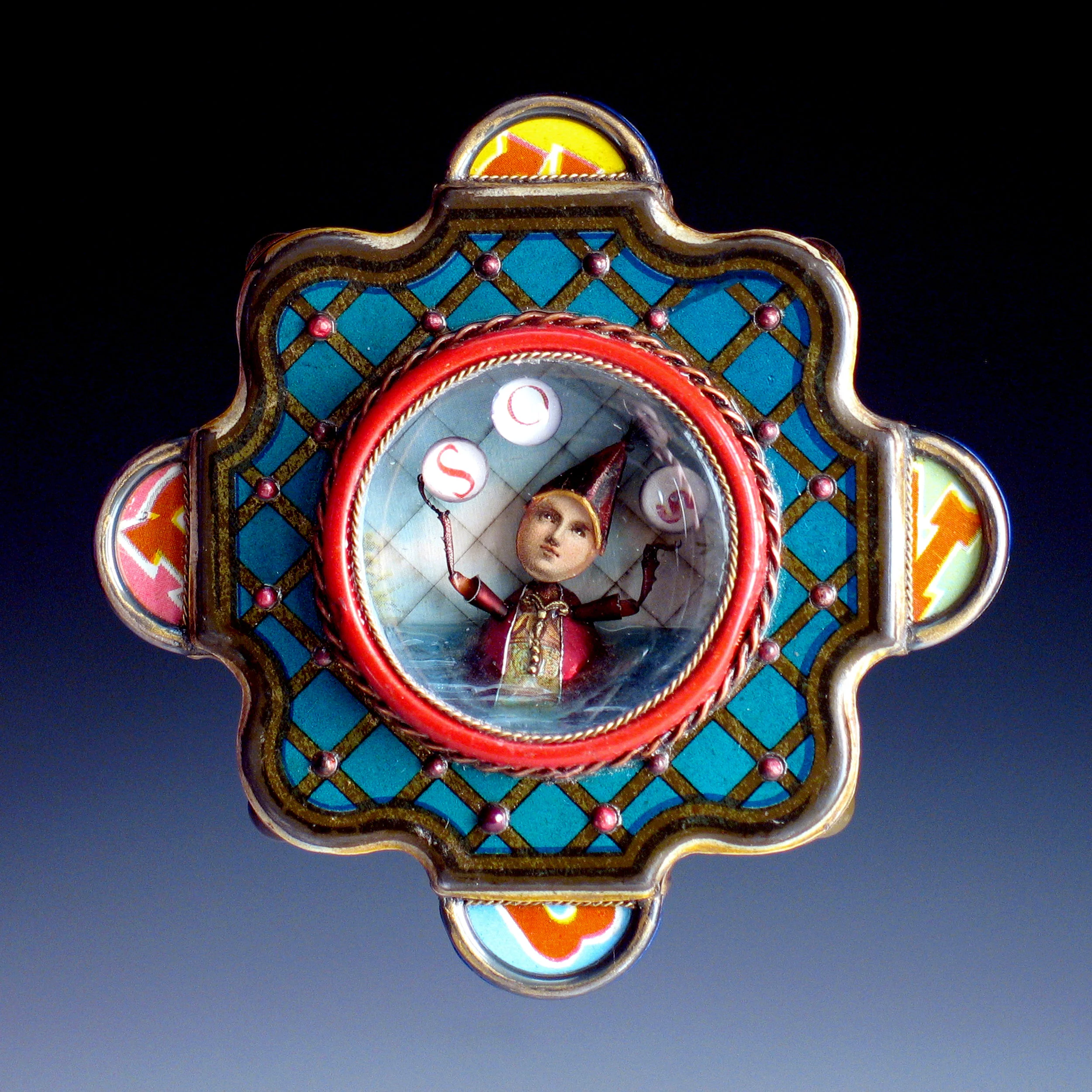 “Distress” 2005 Mixed-media brooch #1738 3 1/2" x 3 1/2" x 3/4" Private collection