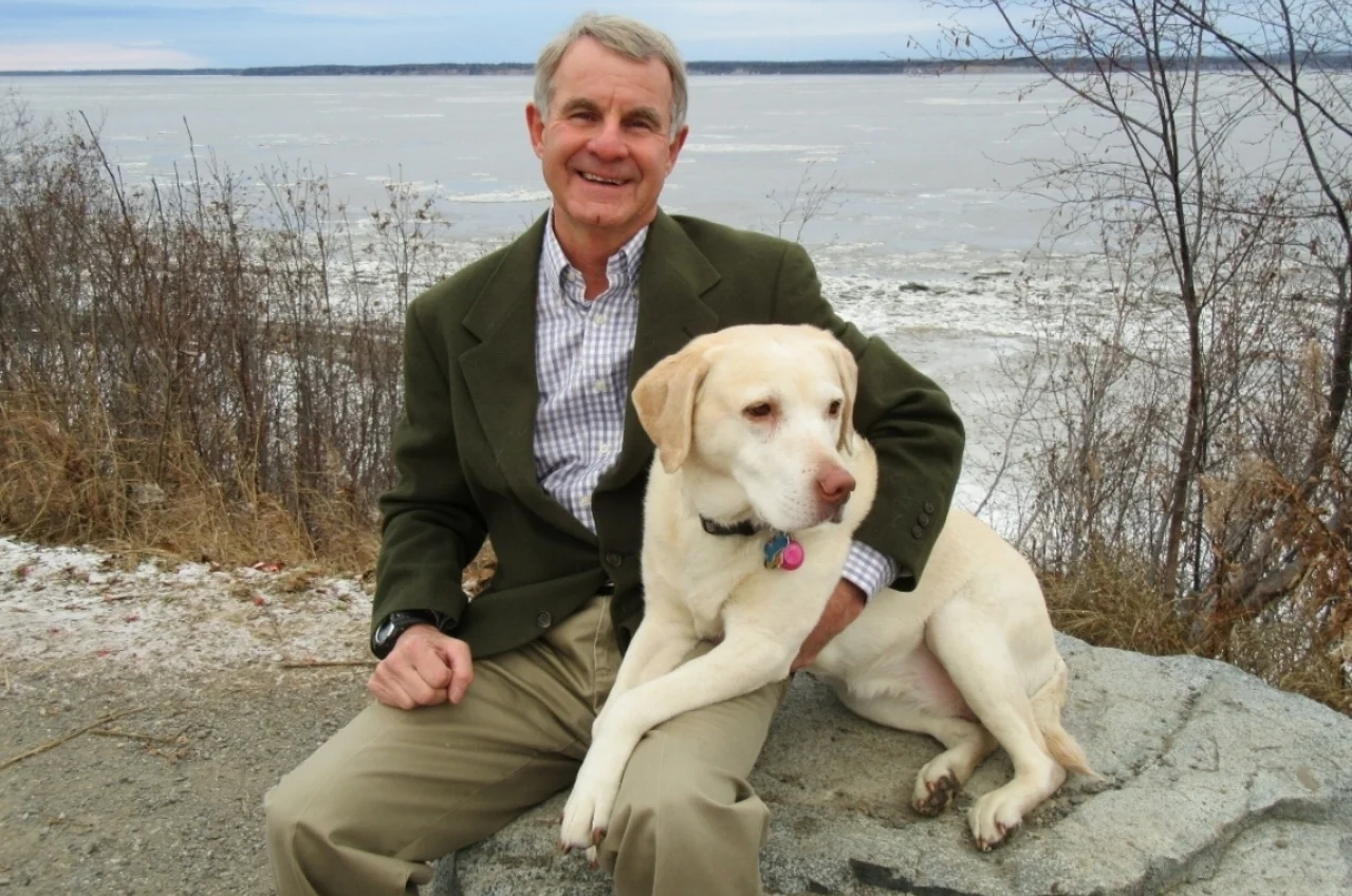 Stephen Greer and his office greeter, Bella