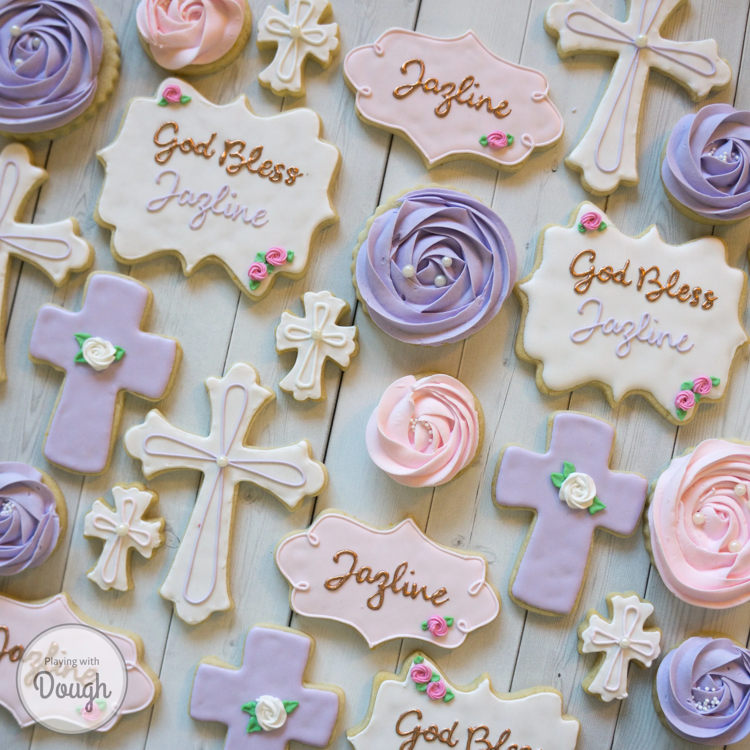 Pink and Violet Christening Cookies — Playing with Dough