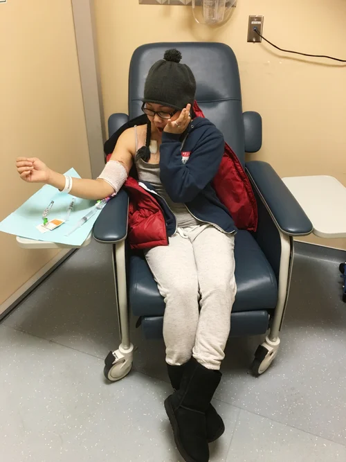 GETTING "RADIOACTIVE DYE" INJECTED INTO ME BEFORE THE PET/CT SCAN.
