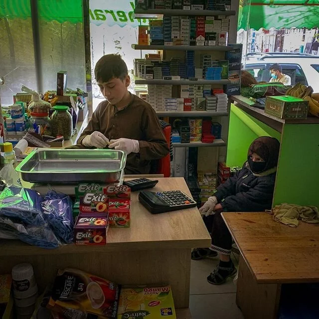 While school is off because of corona, these two were having a blast playing shopkeepers in the family store, weighting fruits, handling money&mdash;with gloves of course&mdash;and chatting w customers under the caring eyes of the actual owner, very 