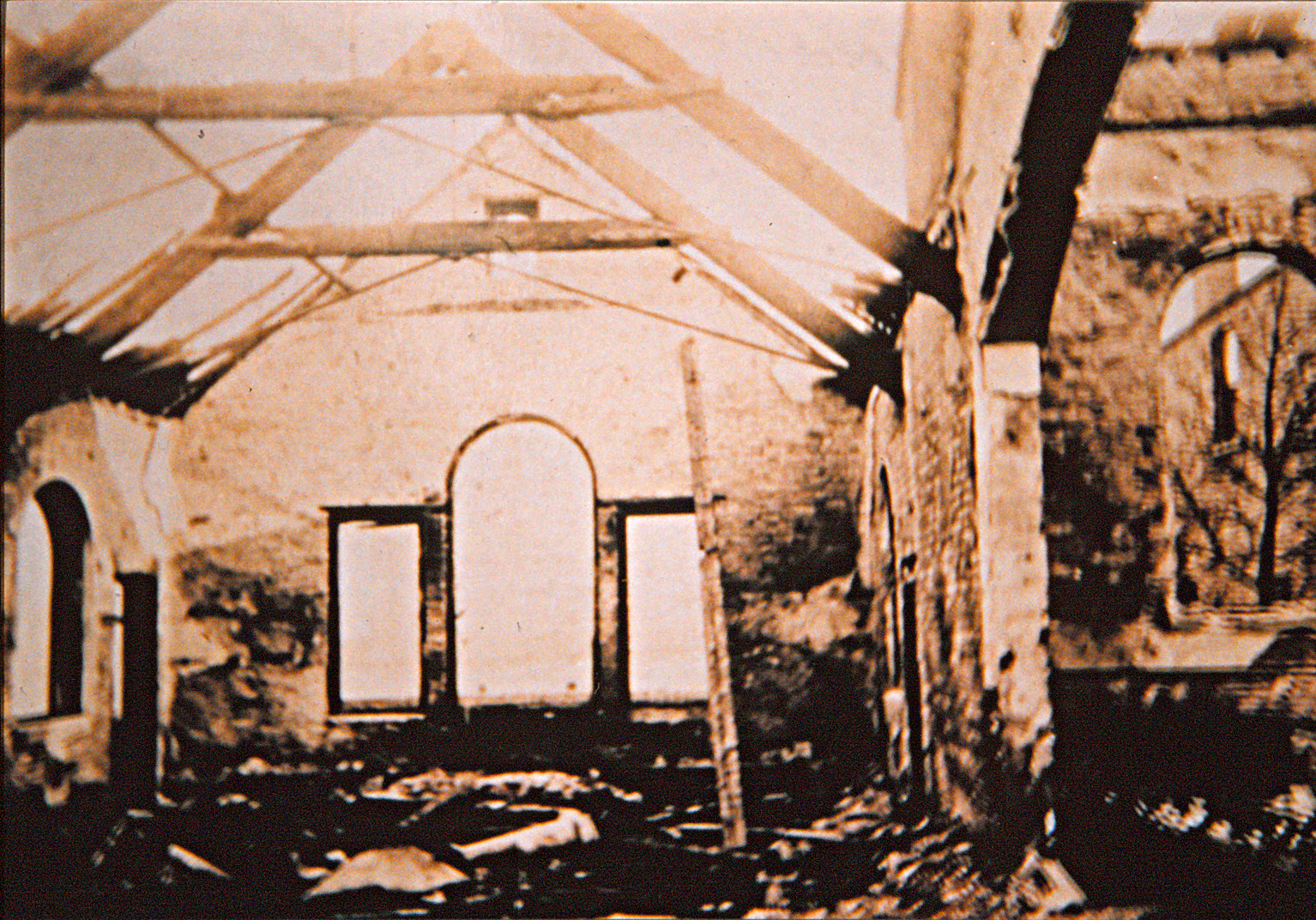 Burnt out interior of 1866 Church