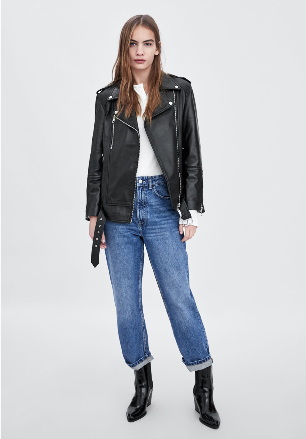 zara oversized leather biker jacket